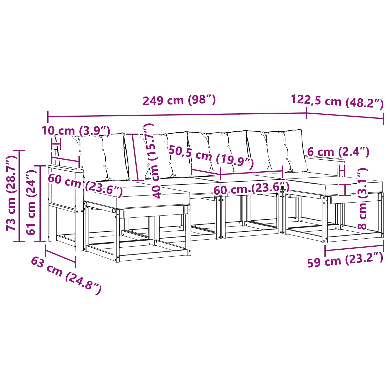Ensemble de canapés d'extérieur 6 pcs Naturel et noir - XIOS