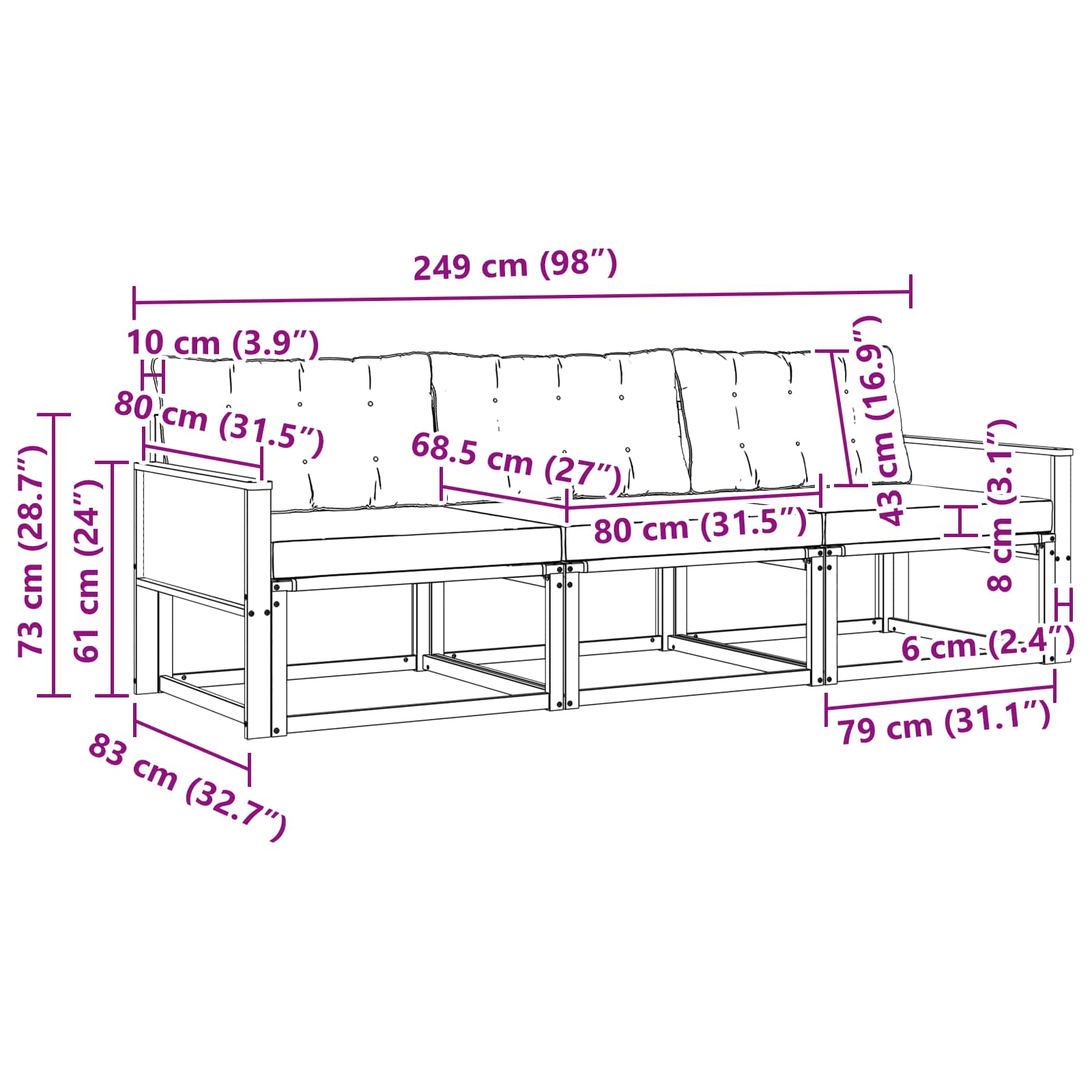 Ensemble de canapés d'extérieur 3 pcs Naturel et Beige - XIOS