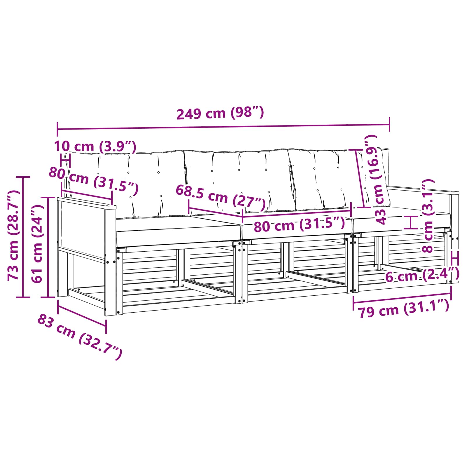 Ensemble de canapés d'extérieur 3 pcs Naturel et Beige - XIOS