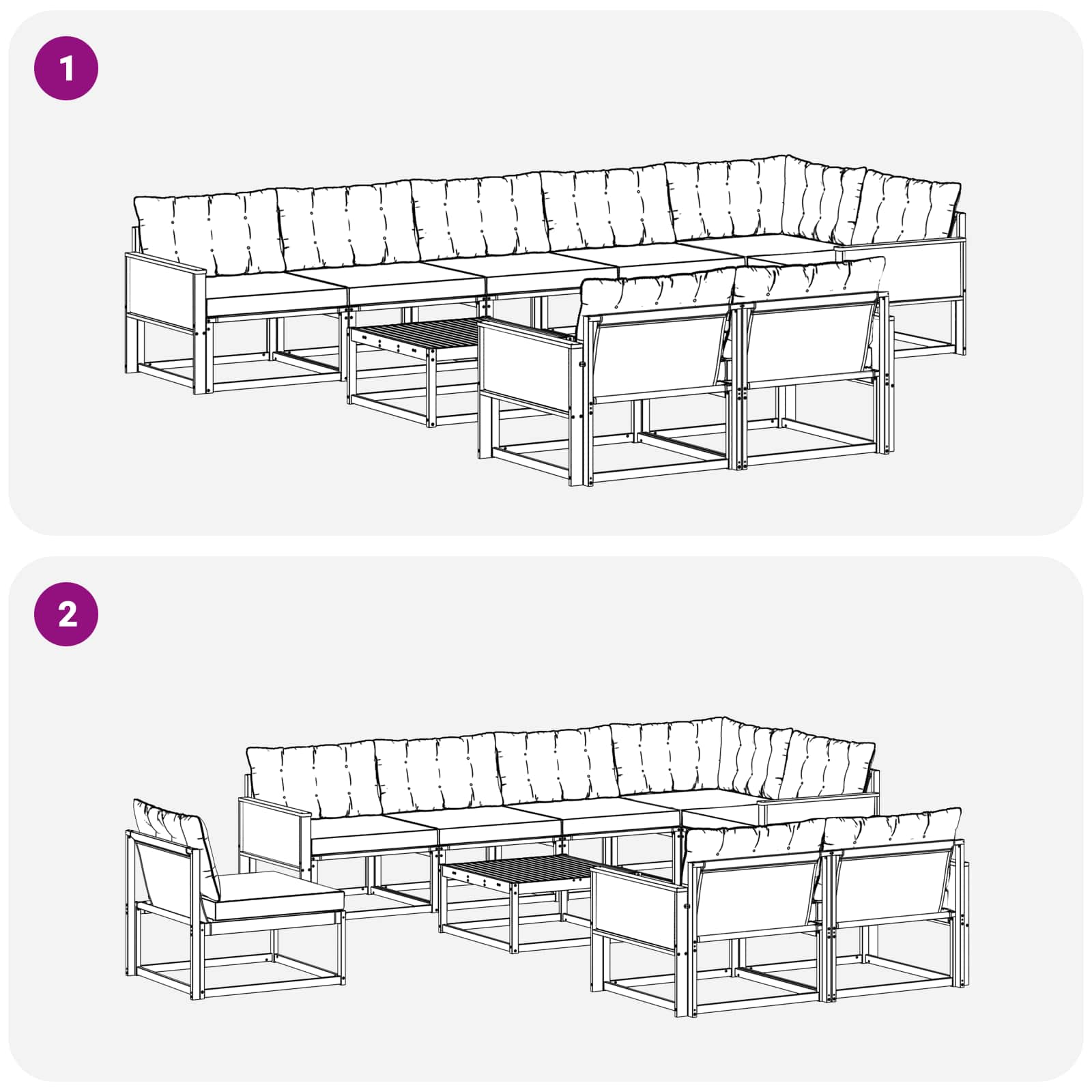 Ensemble de canapés d'extérieur 9 pcs Naturel et noir - XIOS