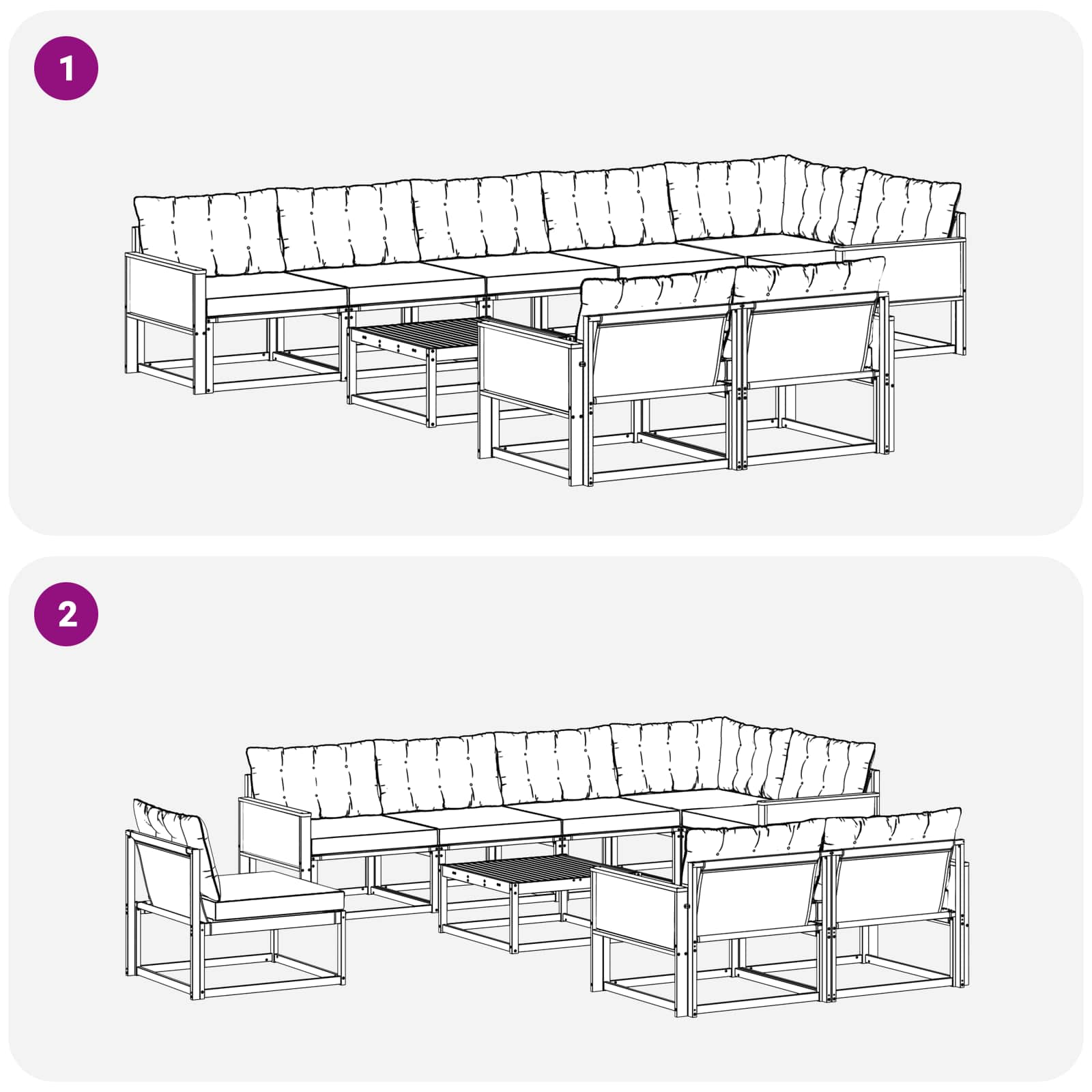 Ensemble de canapés d'extérieur 9 pcs Naturel et noir - XIOS