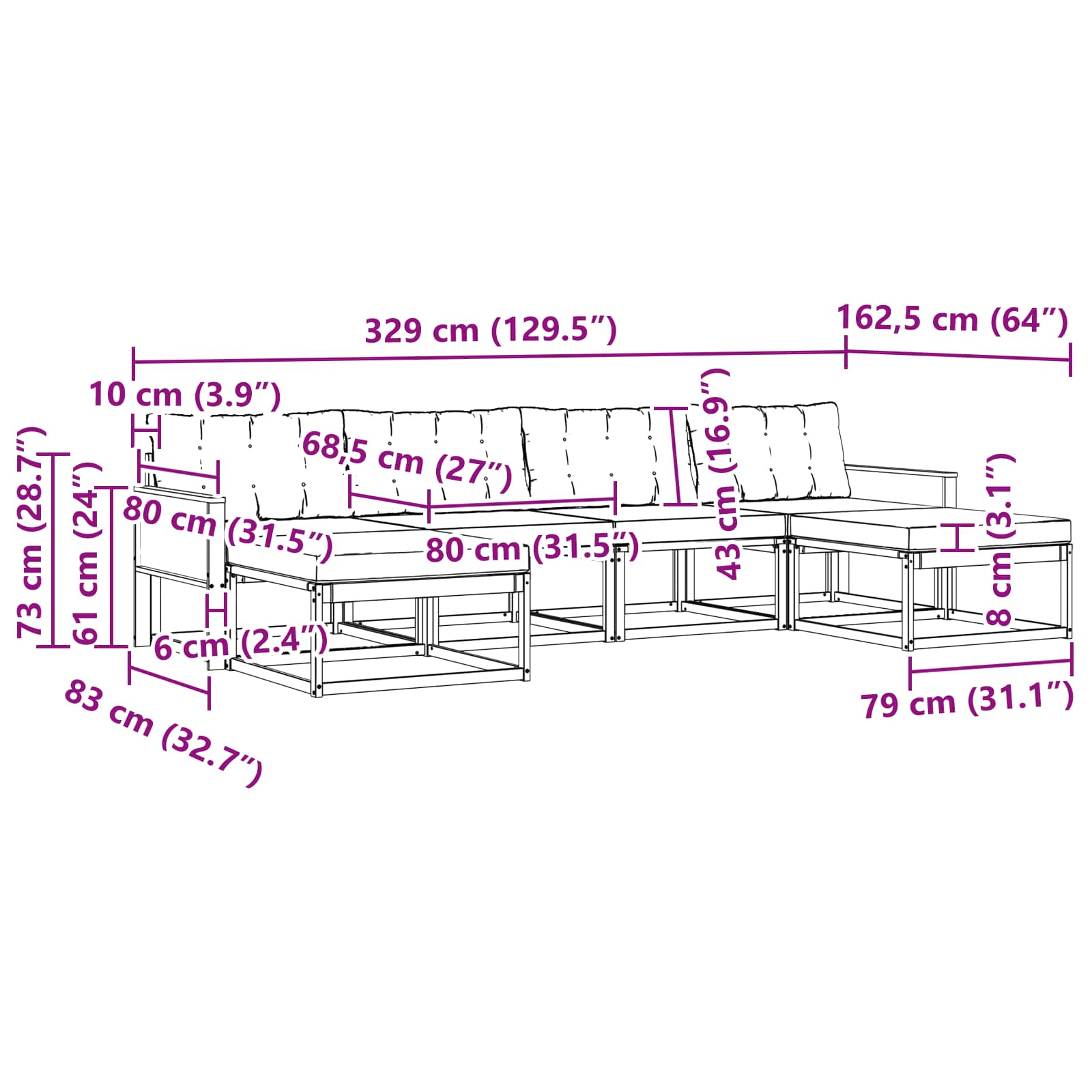 Ensemble de canapés d'extérieur 6 pcs Naturel et Beige - XIOS