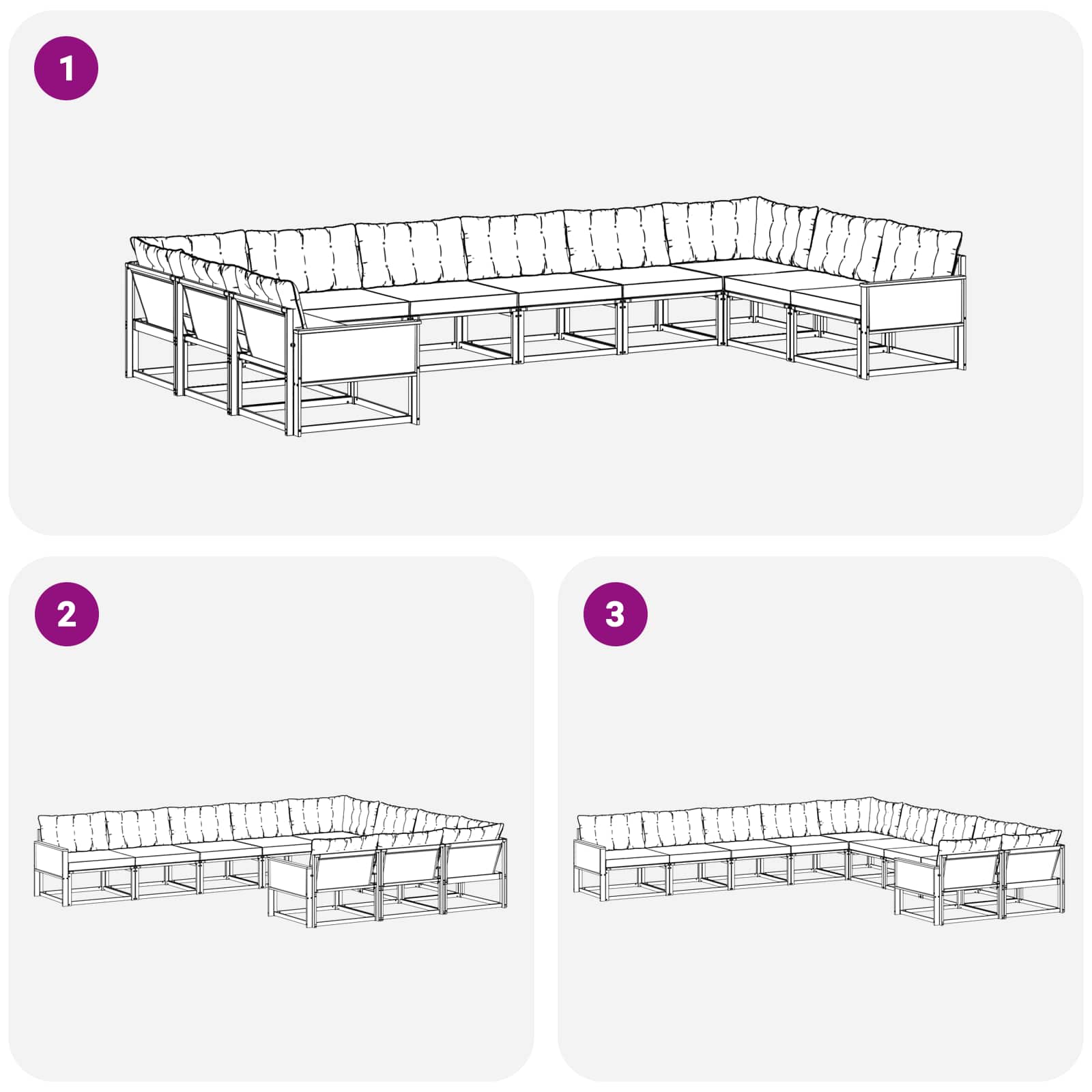 Ensemble de canapés d'extérieur 10 pcs Naturel et noir - XIOS