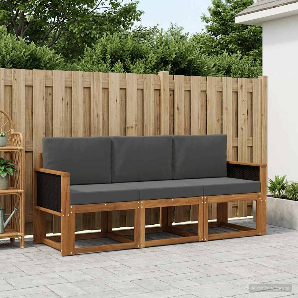 Ensemble de canapés d'extérieur 3 pc Naturel et Anthracite