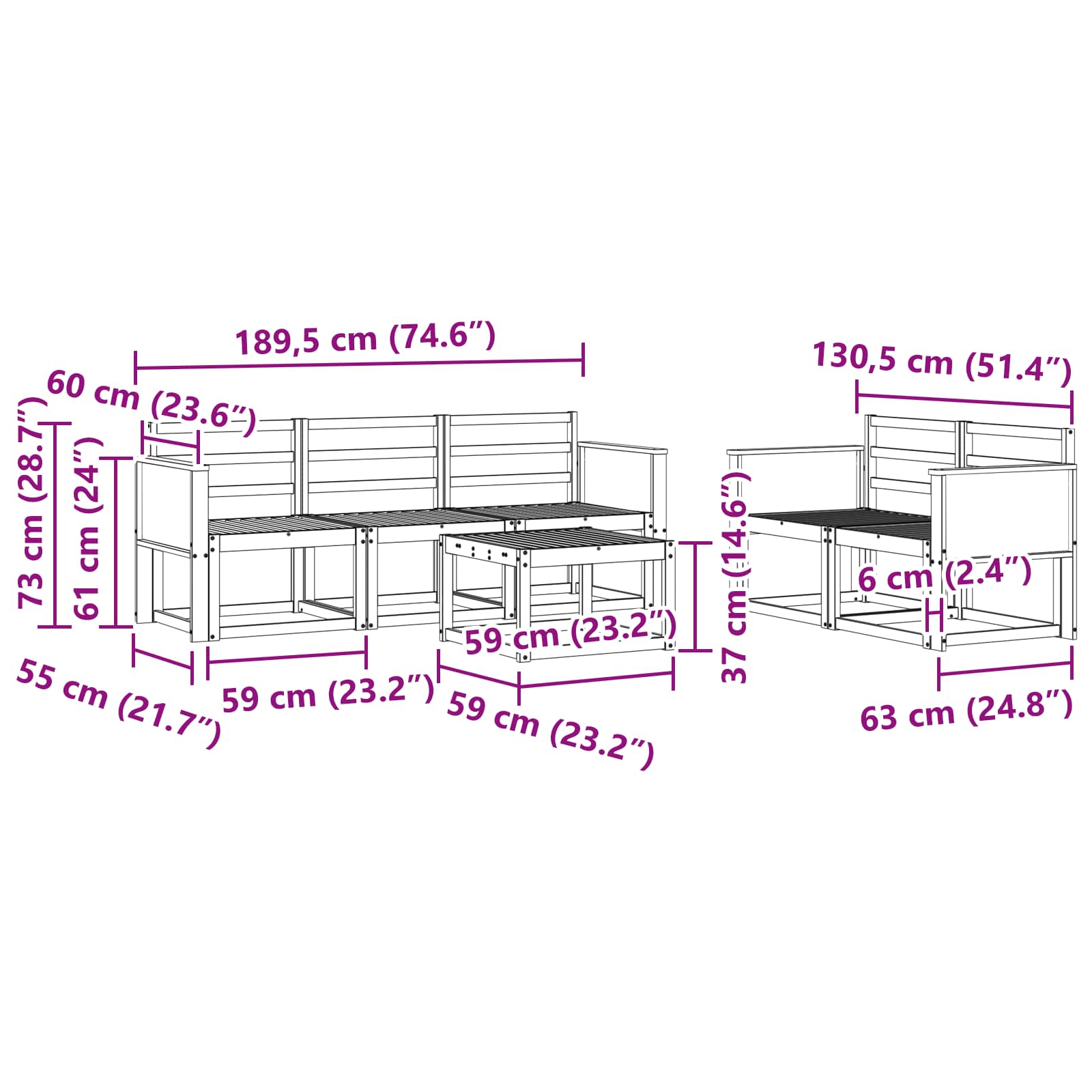 Ensemble de canapés d'extérieur 6 pcs Naturel - XIOS