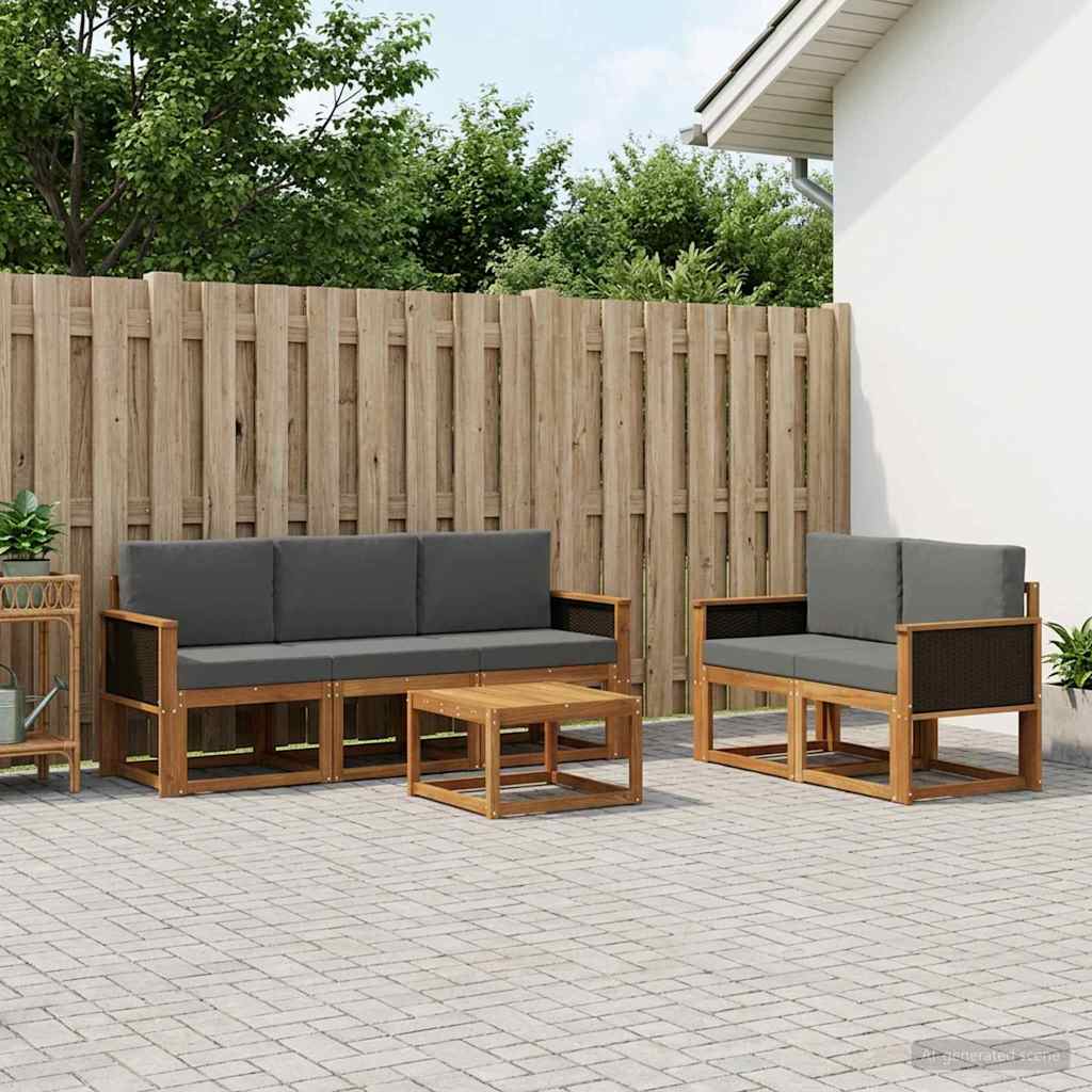 Ensemble de canapés d'extérieur 6 pc Naturel et Anthracite