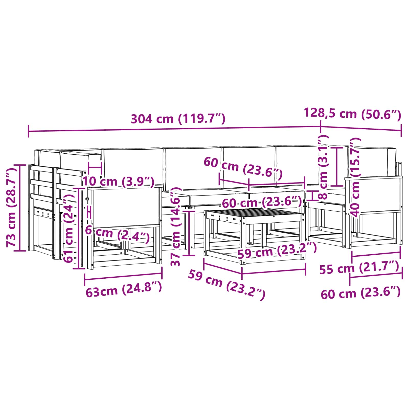 Ensemble de canapés d'extérieur avec coussin 6 pcs - XIOS