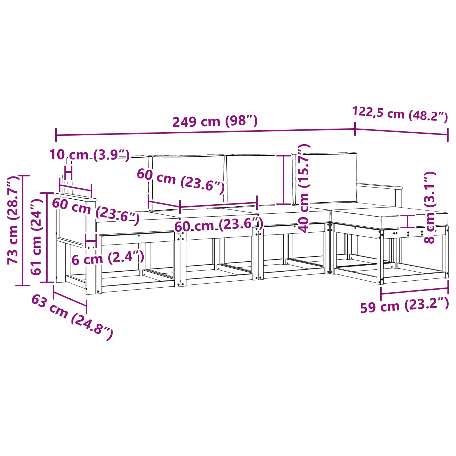 Ensemble de canapés d'extérieur 5 pcs Naturel et Anthracite - XIOS