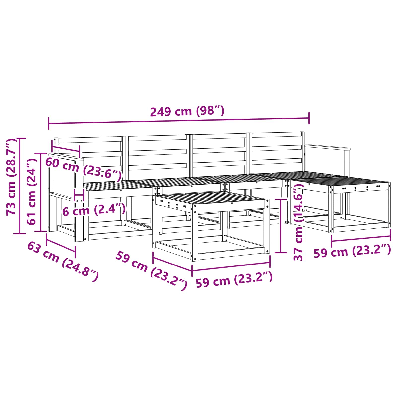 Ensemble de canapés d'extérieur 6 pcs Naturel - XIOS