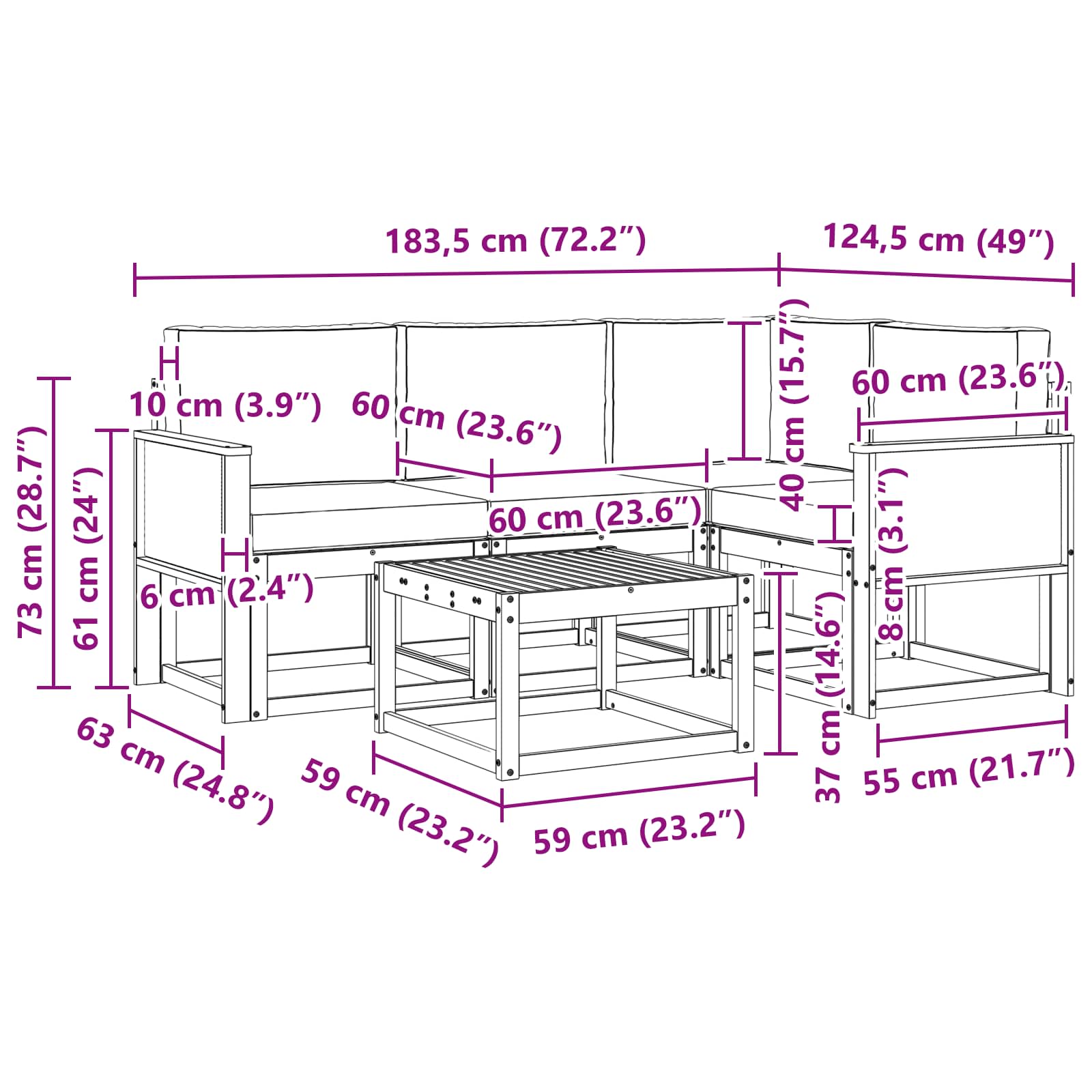 Ensemble de canapés d'extérieur 5 pcs Naturel et gris clair - XIOS