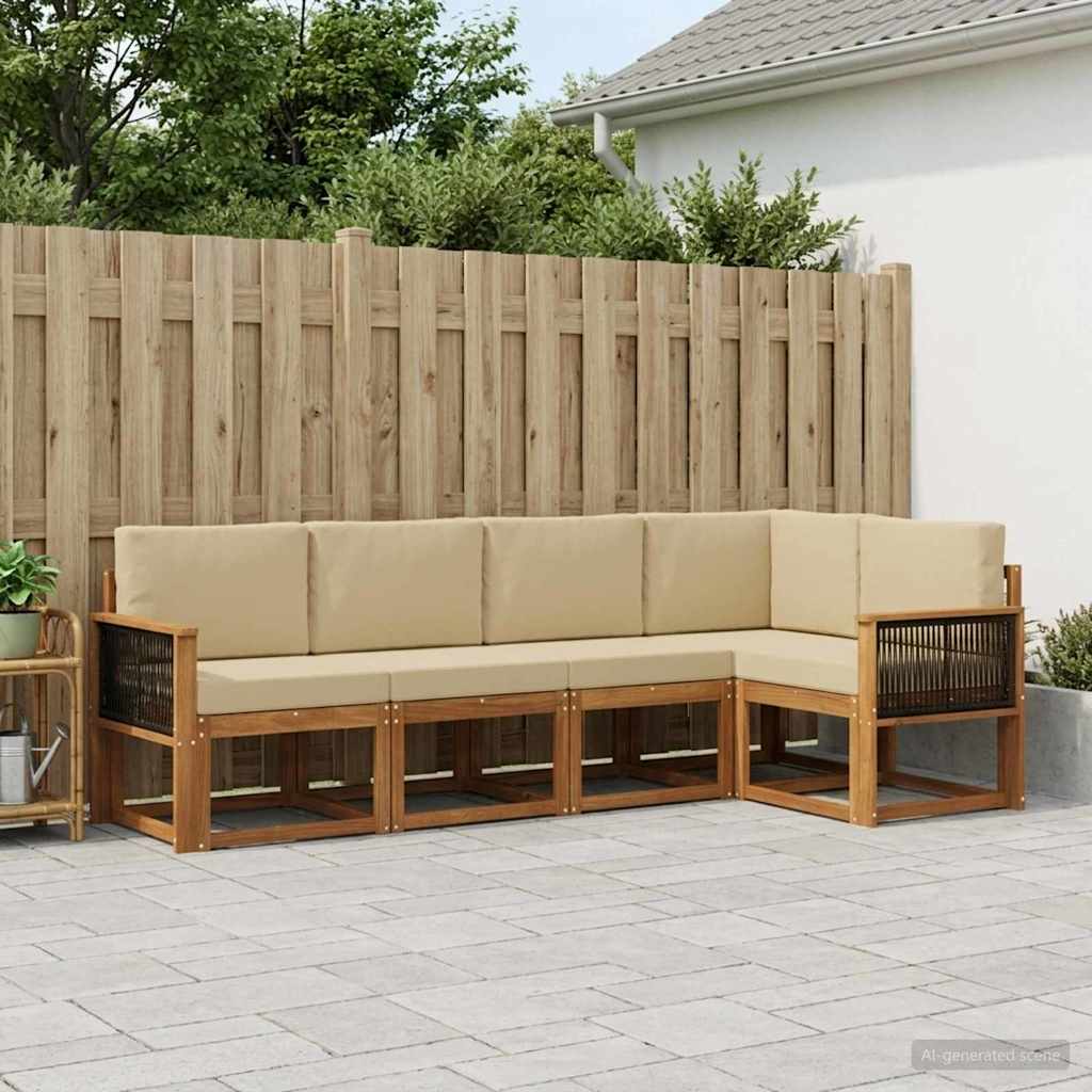 Ensemble de canapés d'extérieur 5 pc Naturel et Beige Polyester