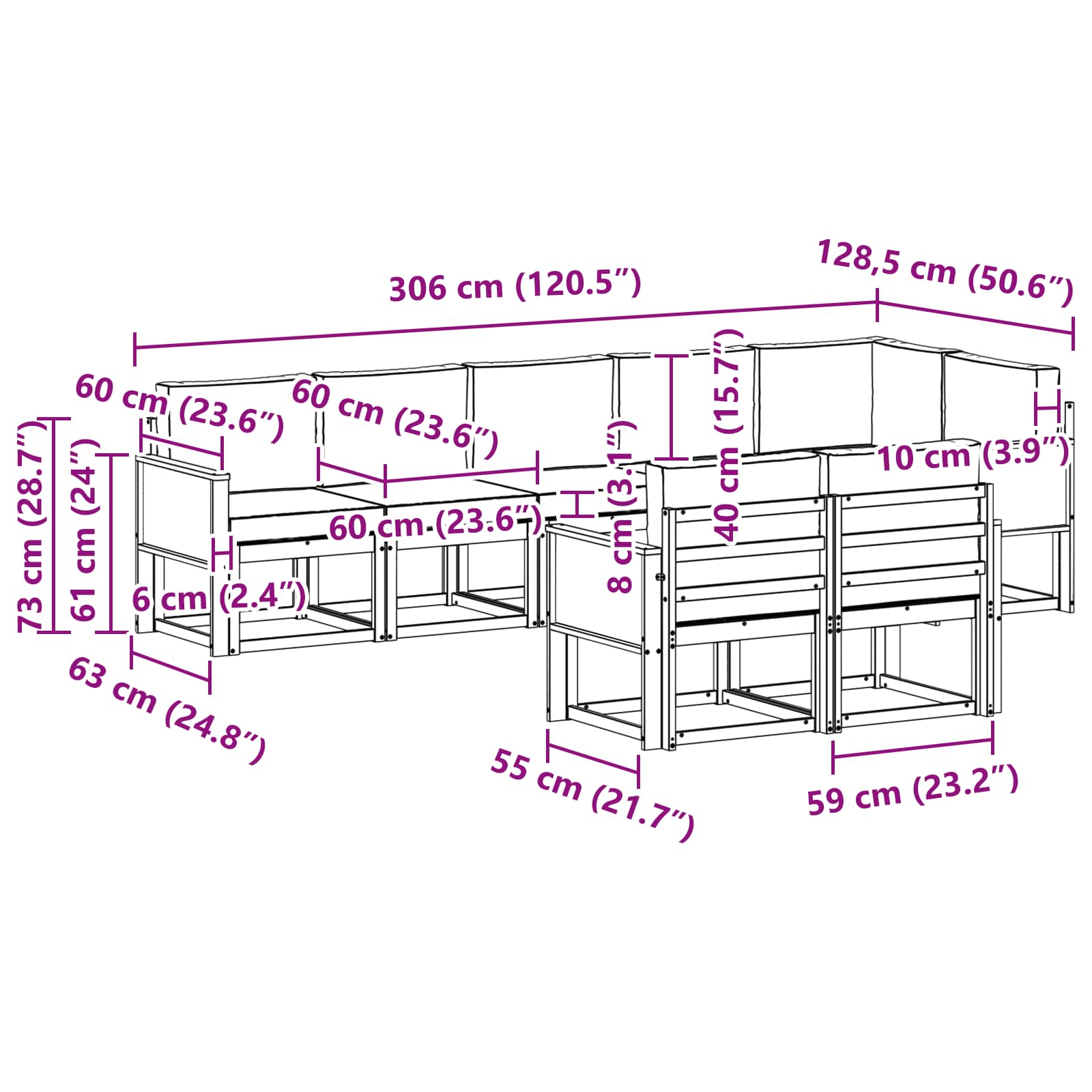 Ensemble de canapés d'extérieur 8 pcs Naturel et gris clair - XIOS