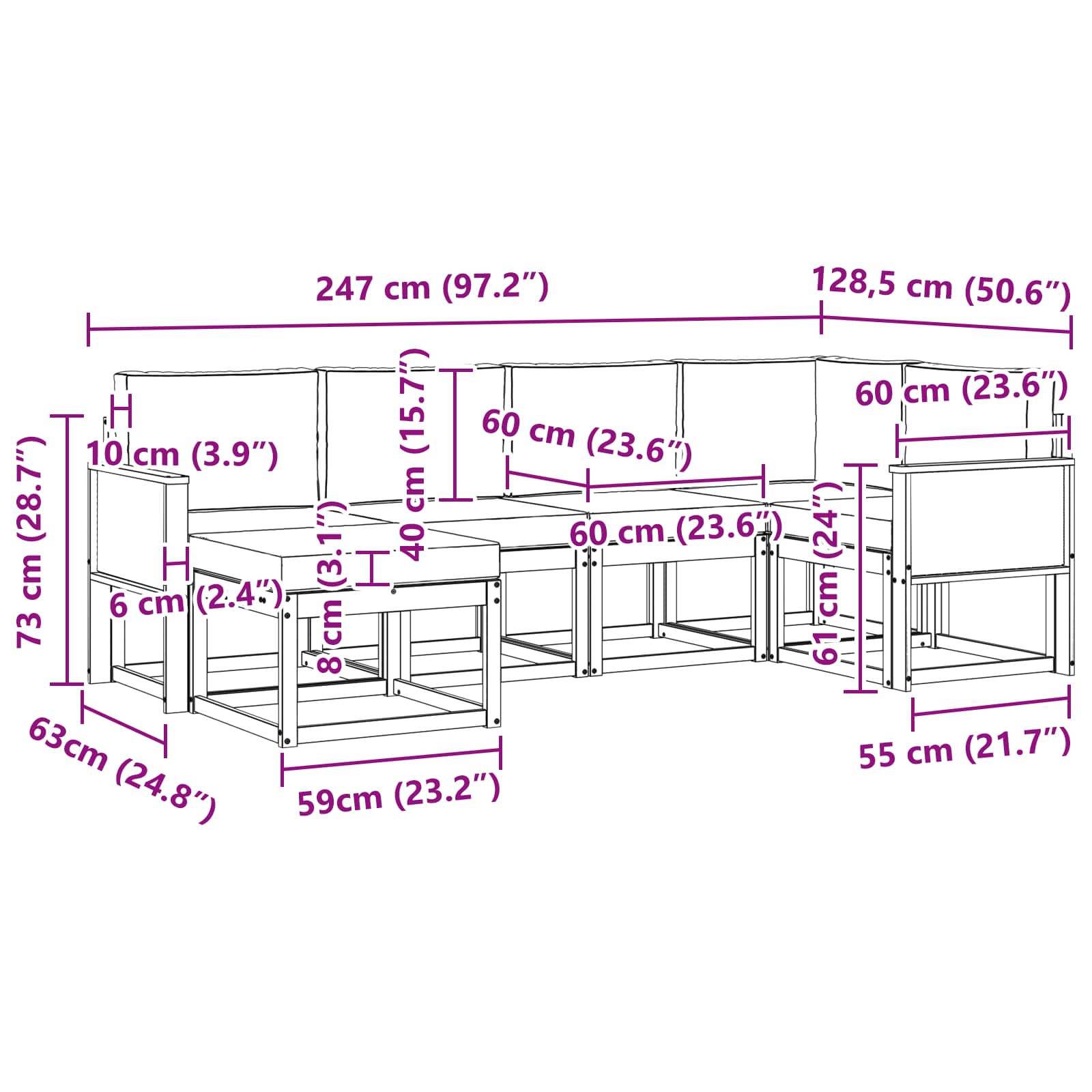 Ensemble de canapés d'extérieur 6 pcs Naturel et Beige - XIOS