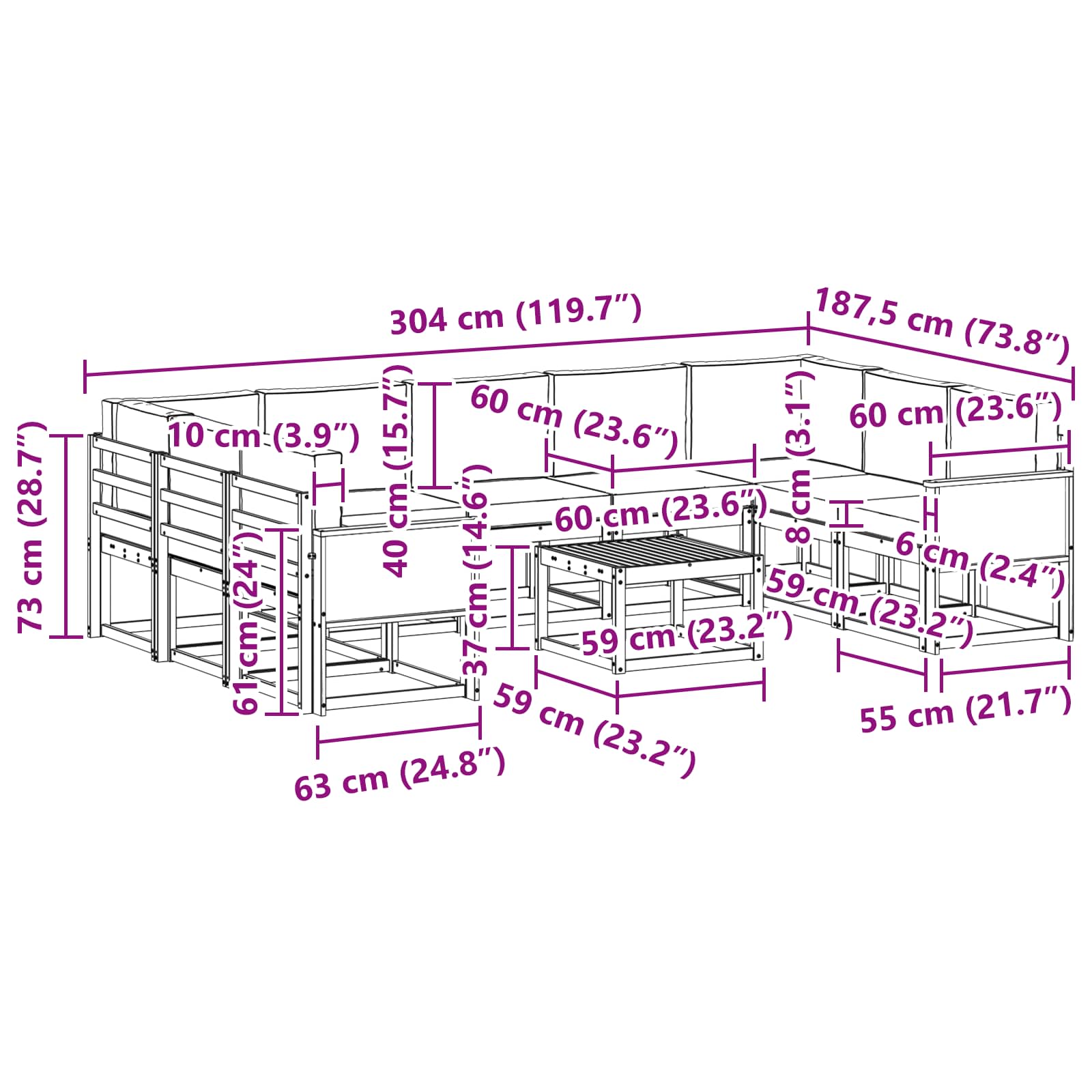 Ensemble de canapés d'extérieur 10 pcs Naturel et Beige - XIOS