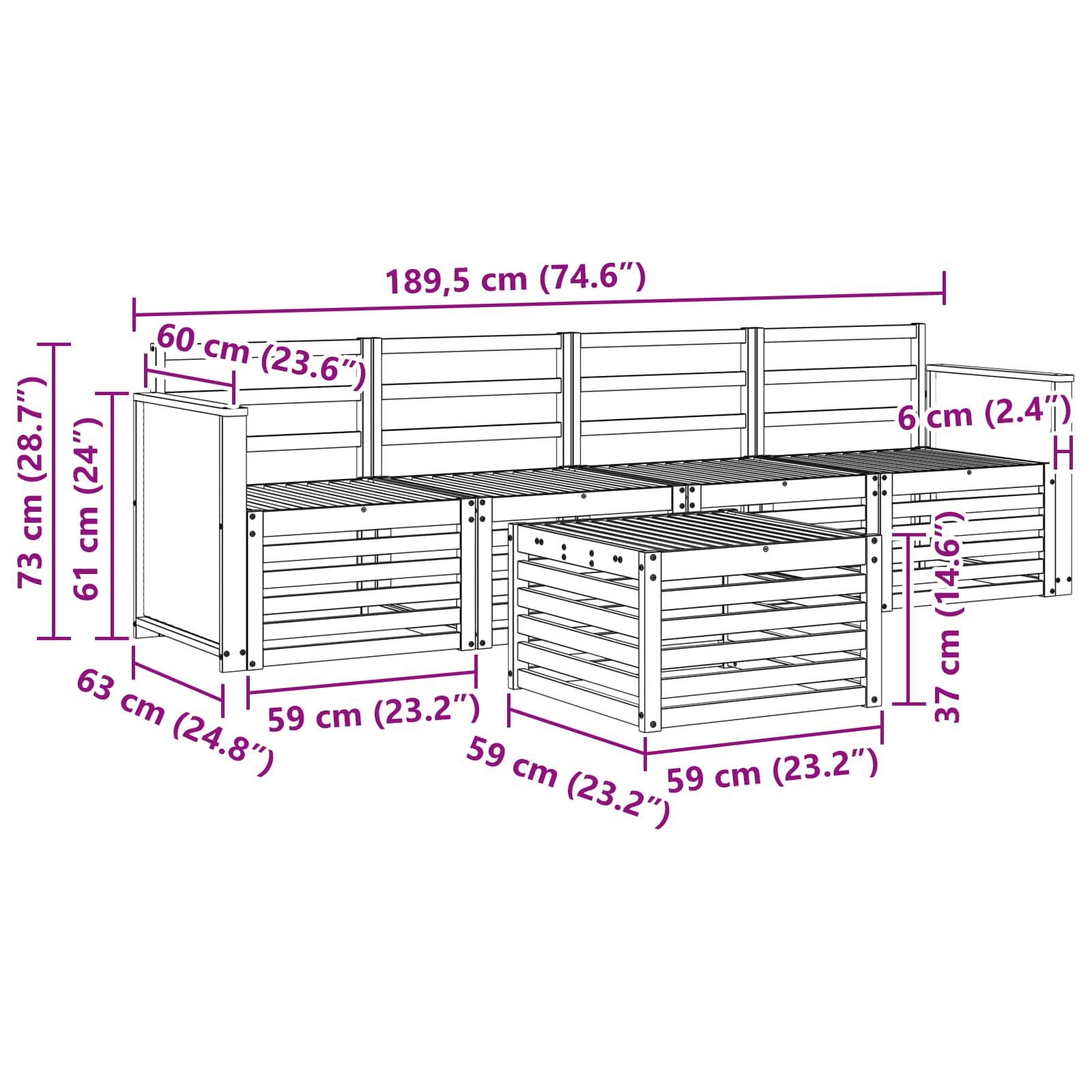 Ensemble de canapés d'extérieur 5 pcs Naturel - XIOS