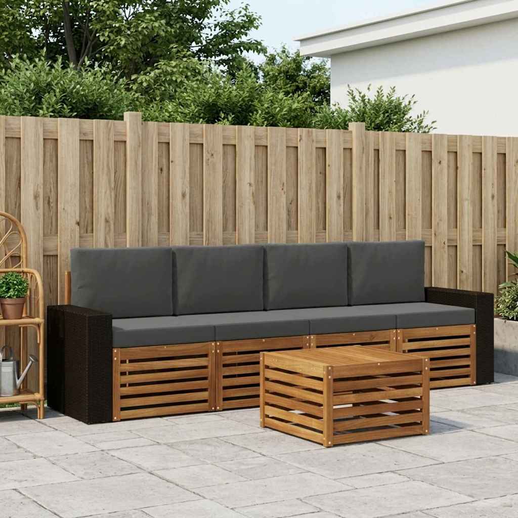 Ensemble de canapés d'extérieur 5 pc Naturel et Anthracite