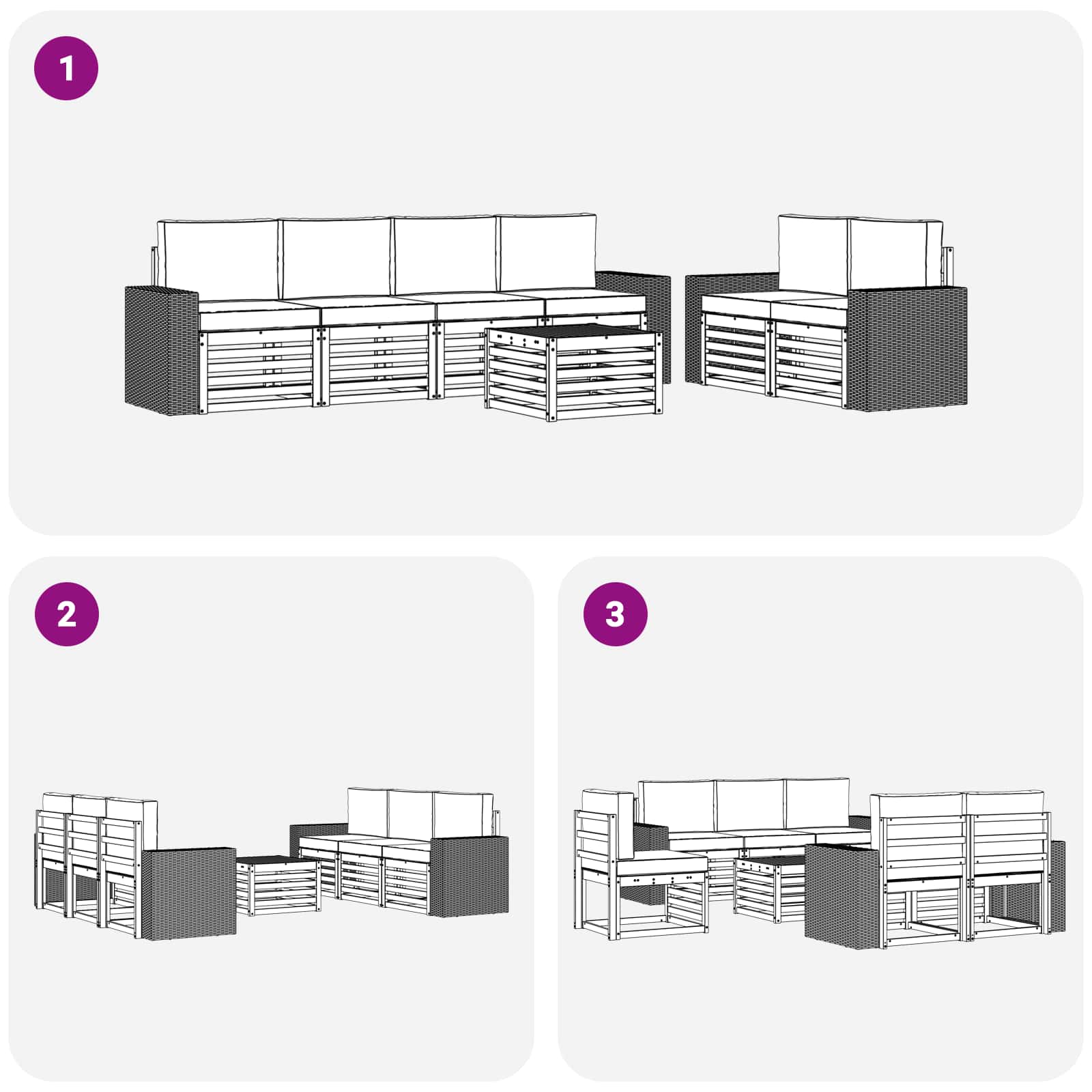 Ensemble de canapés d'extérieur 7 pcs Naturel et gris clair - XIOS