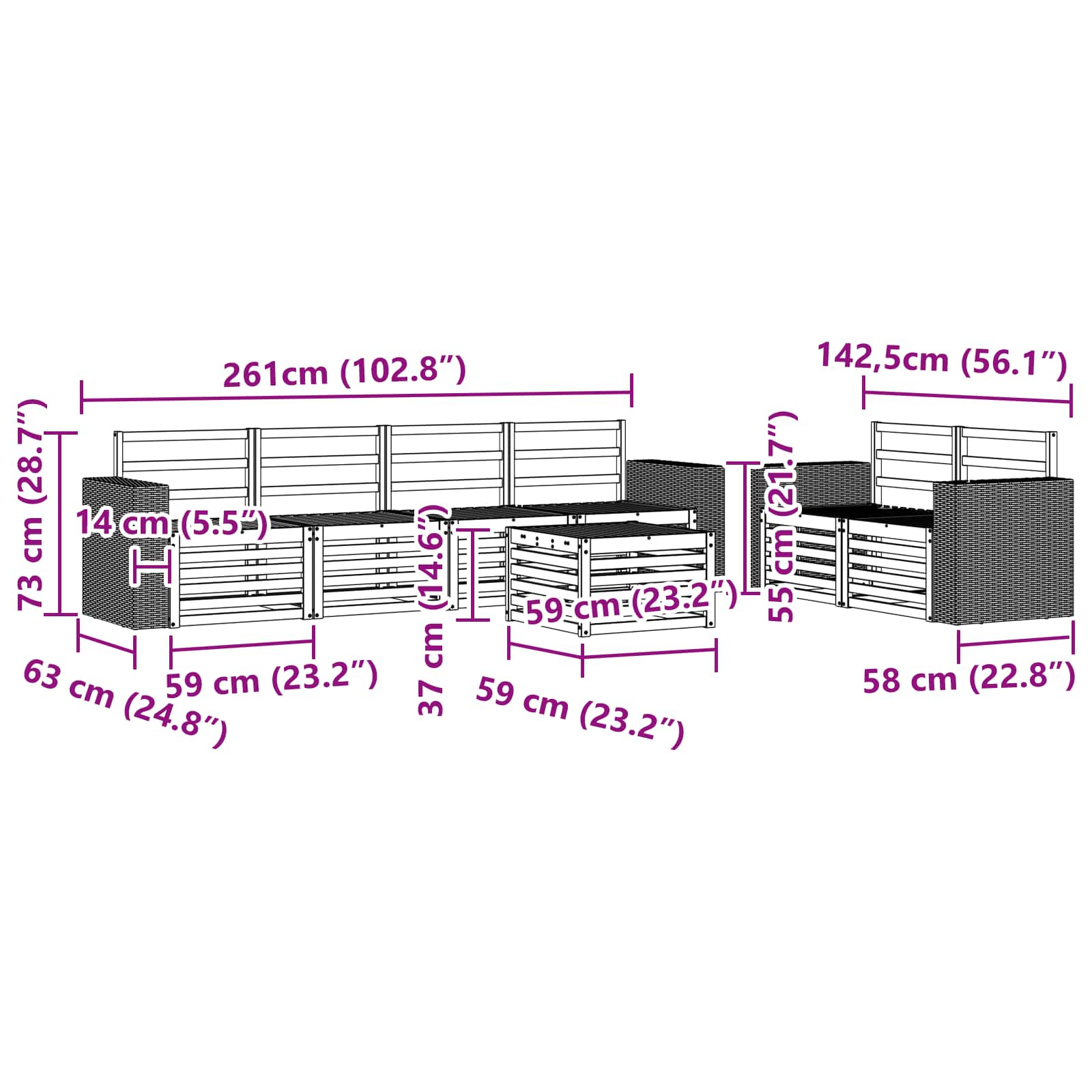 Ensemble de canapés d'extérieur 7 pcs Naturel - XIOS