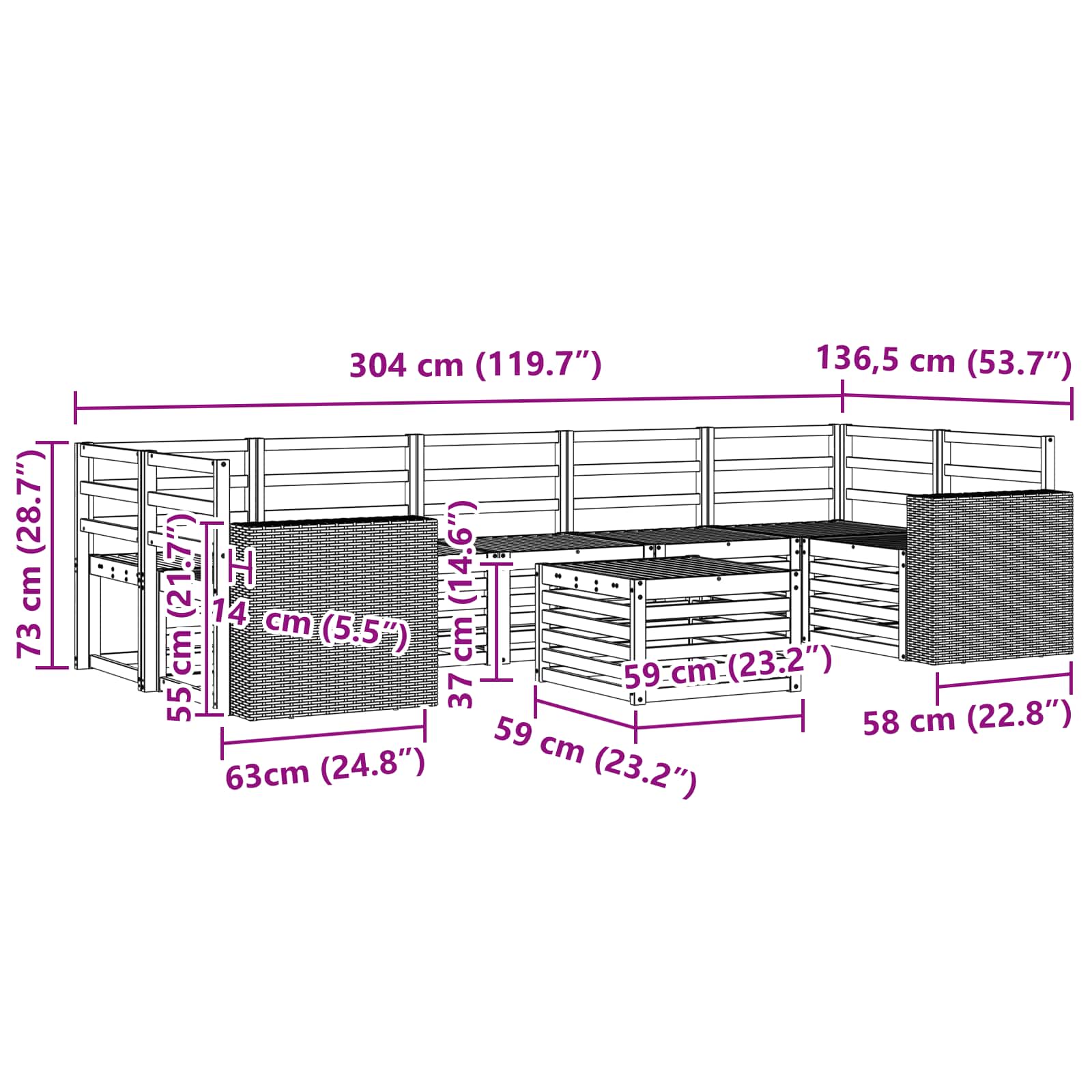 Ensemble de canapés d'extérieur 8 pcs Naturel - XIOS