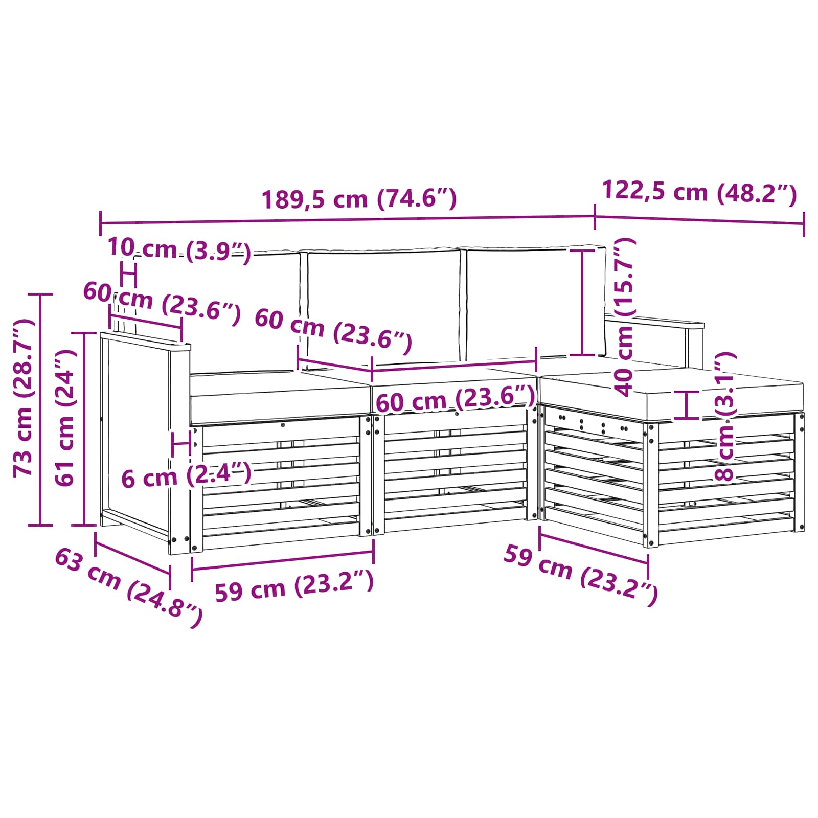 Ensemble de canapés d'extérieur 4 pcs Naturel et Anthracite - XIOS