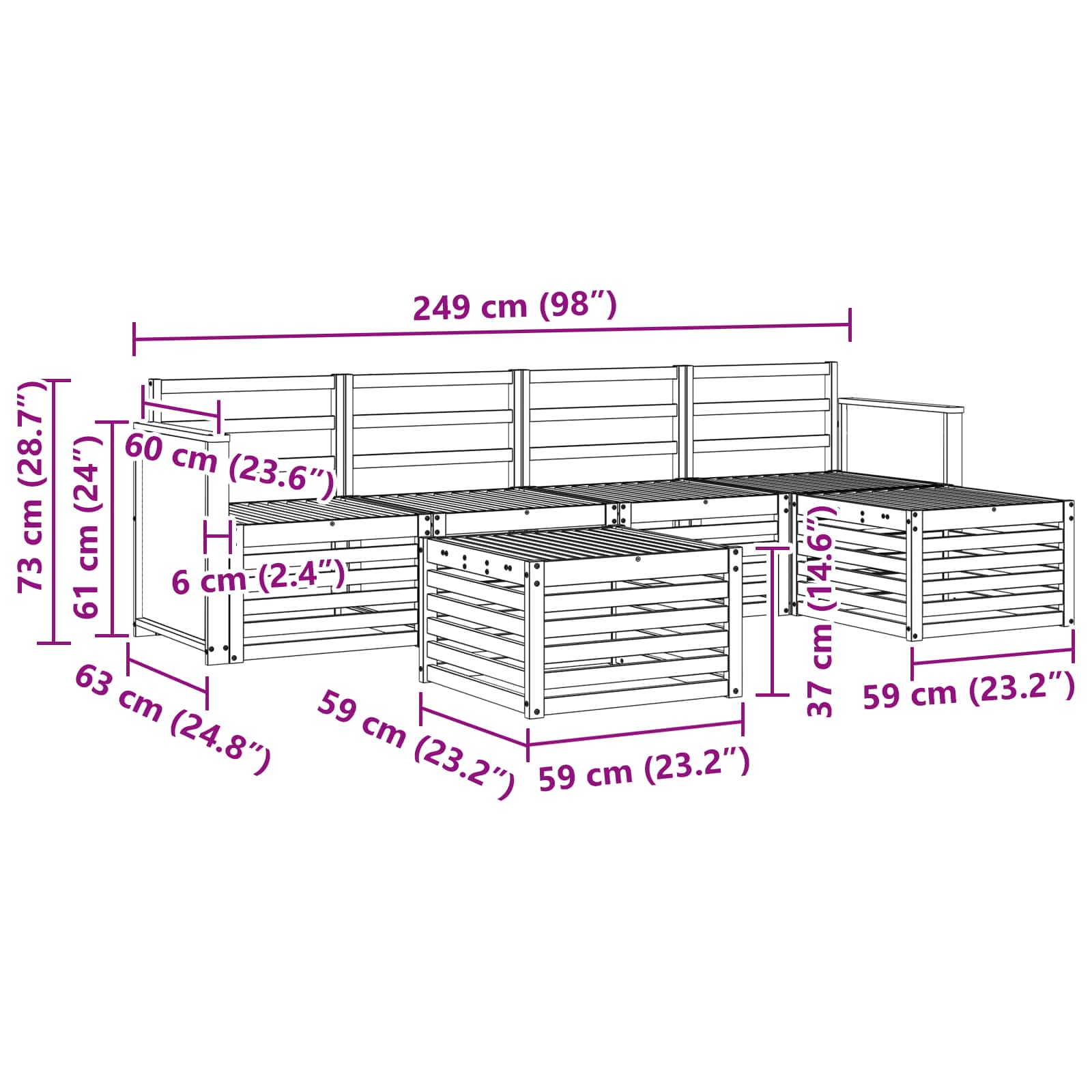 Ensemble de canapés d'extérieur 6 pcs Naturel - XIOS