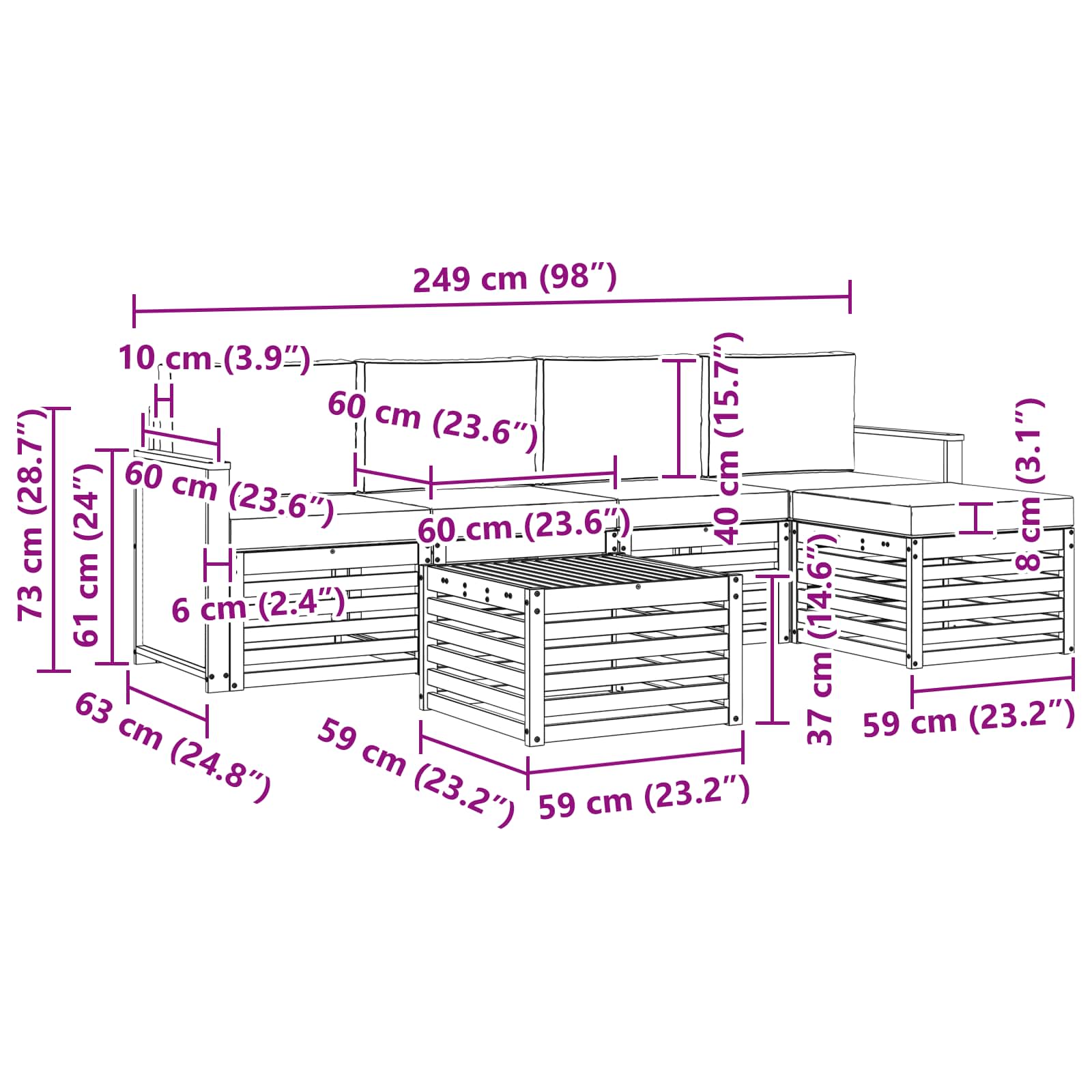 Ensemble de canapés d'extérieur 6 pcs Naturel et gris clair - XIOS