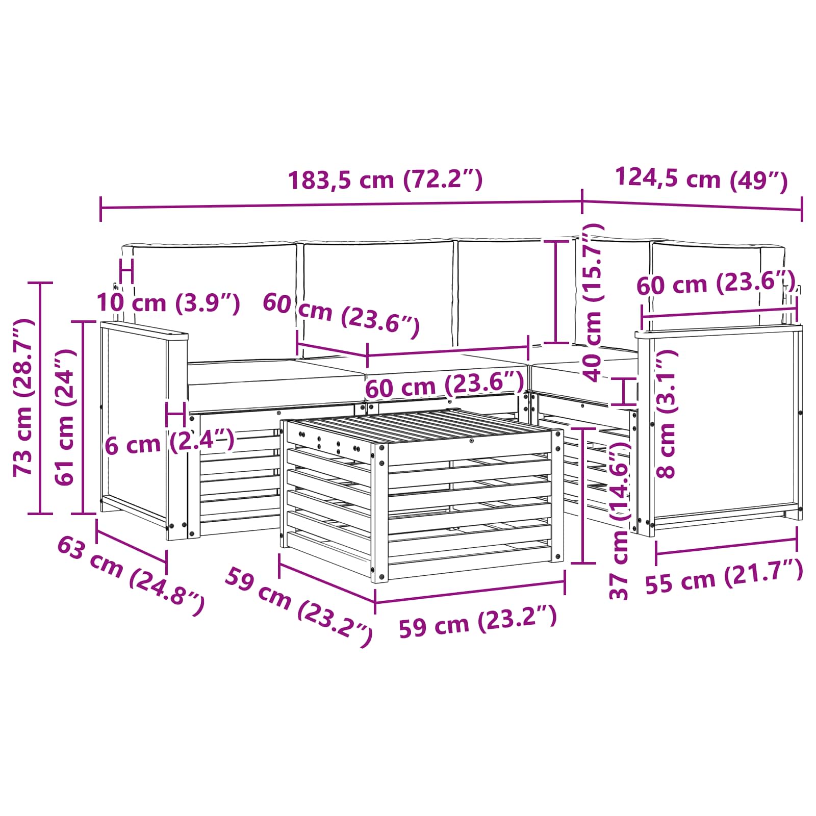 Ensemble de canapés d'extérieur 5 pcs Naturel et Anthracite - XIOS
