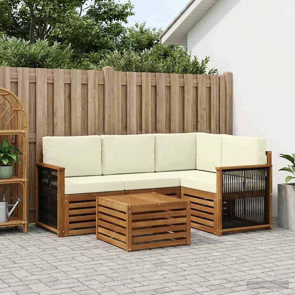 Ensemble de canapés d'extérieur 5 pc Naturel et Crème Polyester