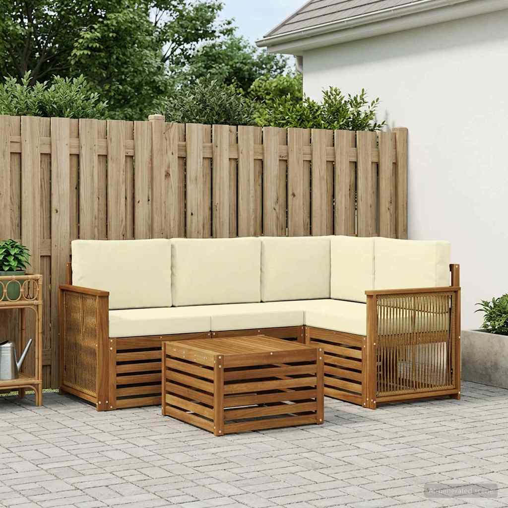 Ensemble de canapés d'extérieur 5 pc Naturel et Crème Polyester
