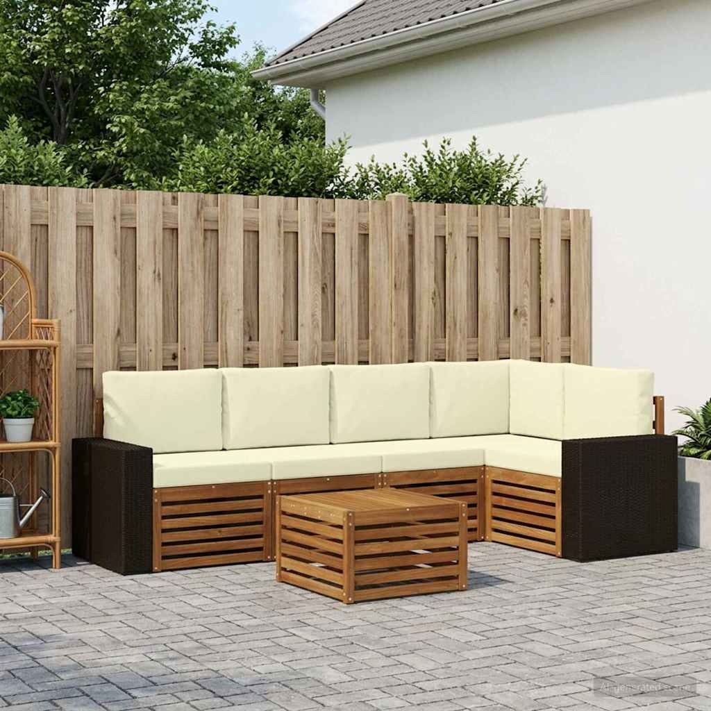 Ensemble de canapés d'extérieur 6 pc Naturel et Crème Polyester