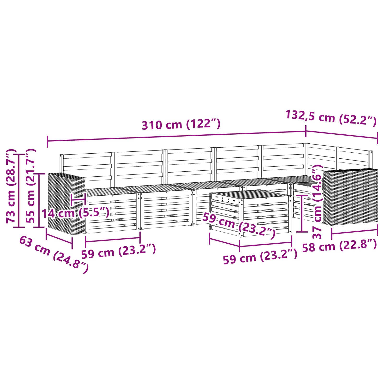 Ensemble de canapé d'angle 7 pcs Naturel Bois d'Acacia Massif - XIOS