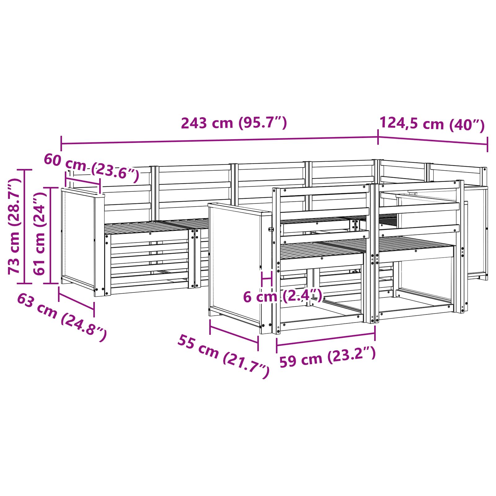 Ensemble de canapé d'angle 6 pcs Naturel Bois d'Acacia Massif - XIOS