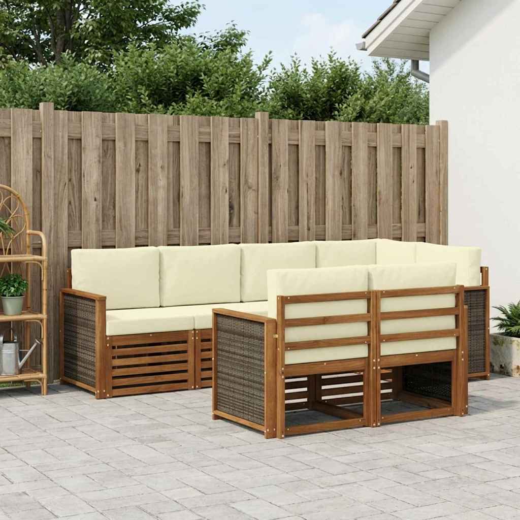 Ensemble de canapé d'angle avec coussin 6 pcs Naturel et Crème - XIOS