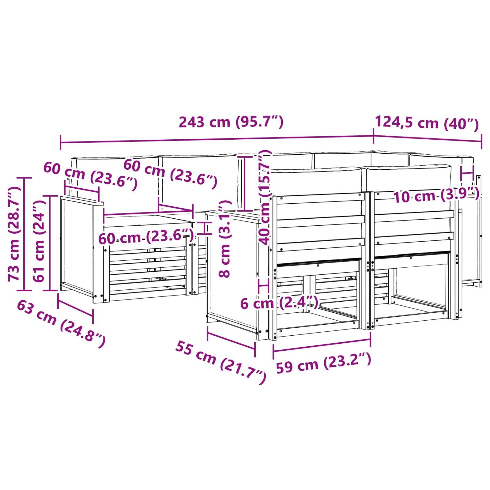 Ensemble de canapé d'angle avec coussin 6 pcs Naturel - XIOS