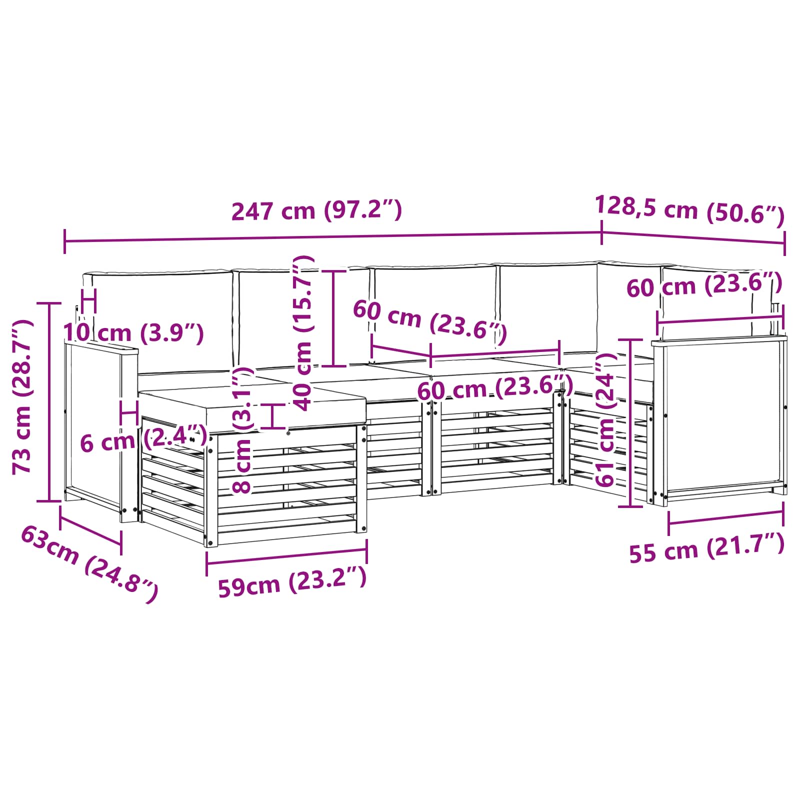 Ensemble de canapé d'angle avec coussin 5 pcs Naturel et Crème - XIOS