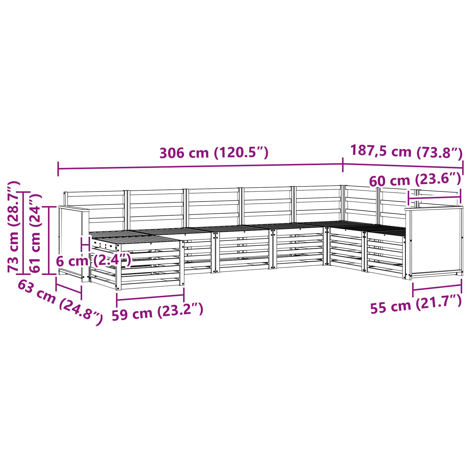 Ensemble de canapés d'extérieur 6 pcs Naturel - XIOS