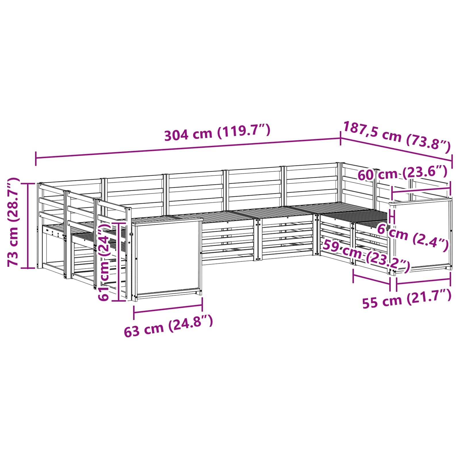 Ensemble de canapé d'angle 7 pcs Naturel Bois d'Acacia Massif - XIOS
