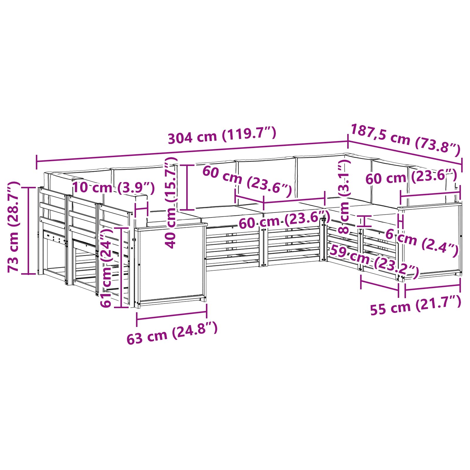 Ensemble de canapé d'angle avec coussin 7 pcs Naturel et Crème - XIOS