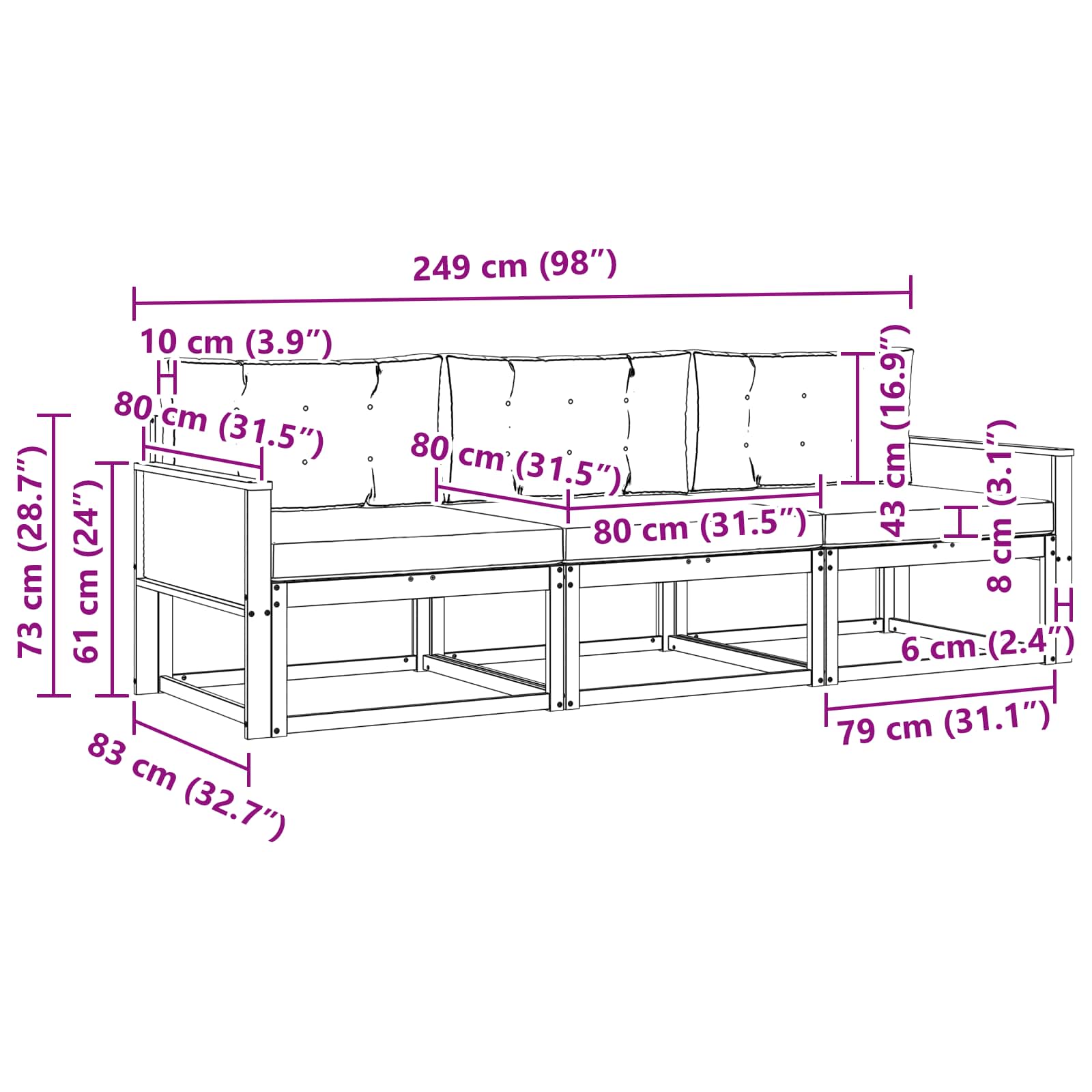 Ensemble de canapés d'extérieur 3 pcs Naturel et Beige - XIOS