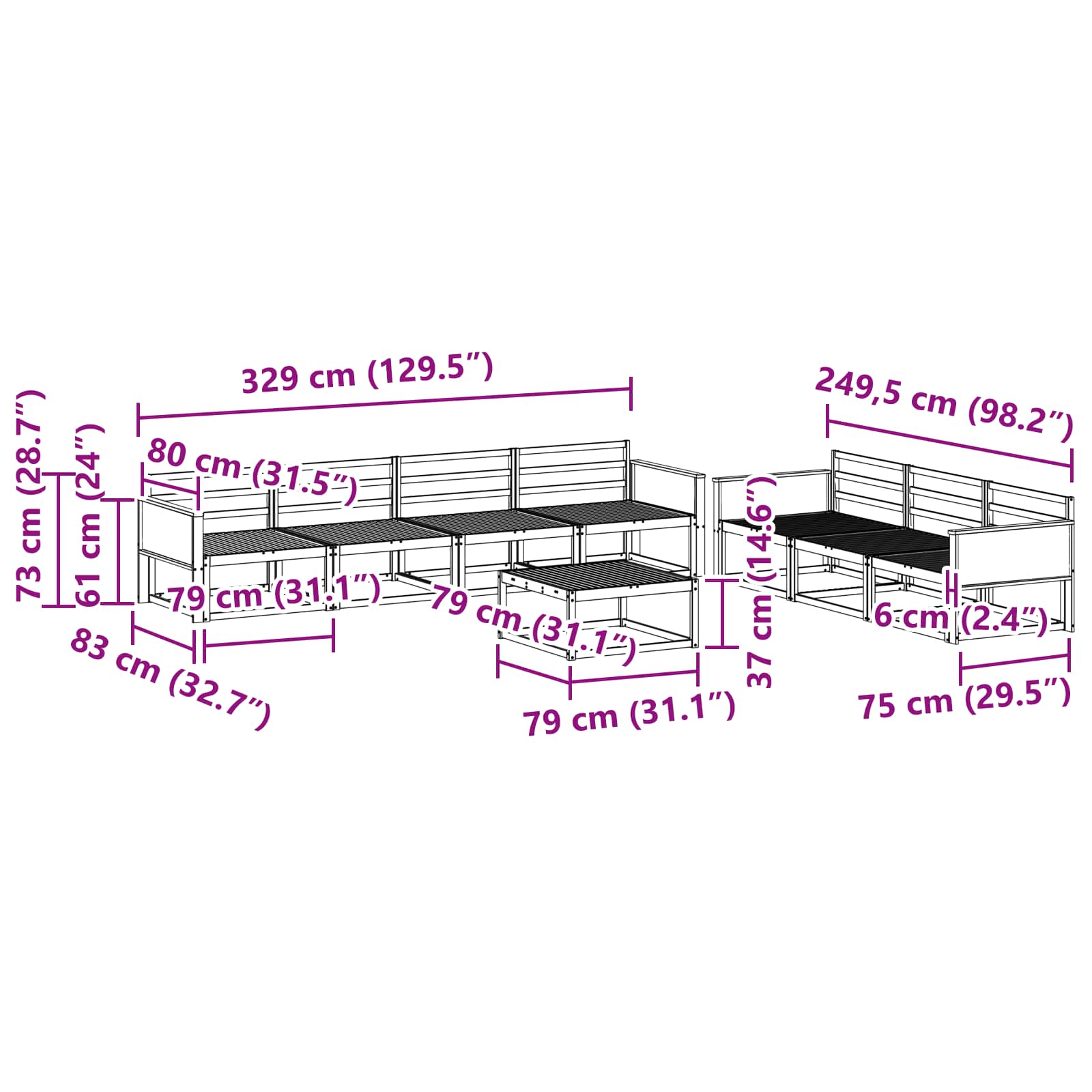 Ensemble de canapés d'extérieur 8 pcs Naturel - XIOS