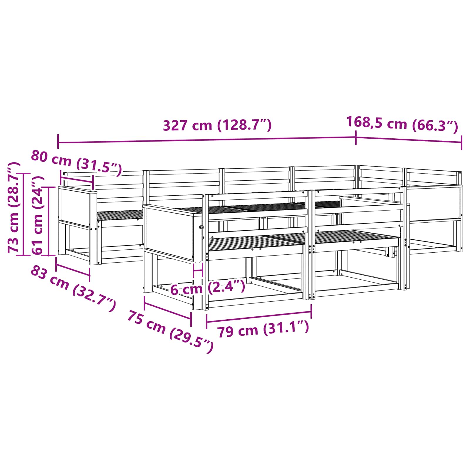 Ensemble de canapés d'extérieur 7 pcs Naturel - XIOS