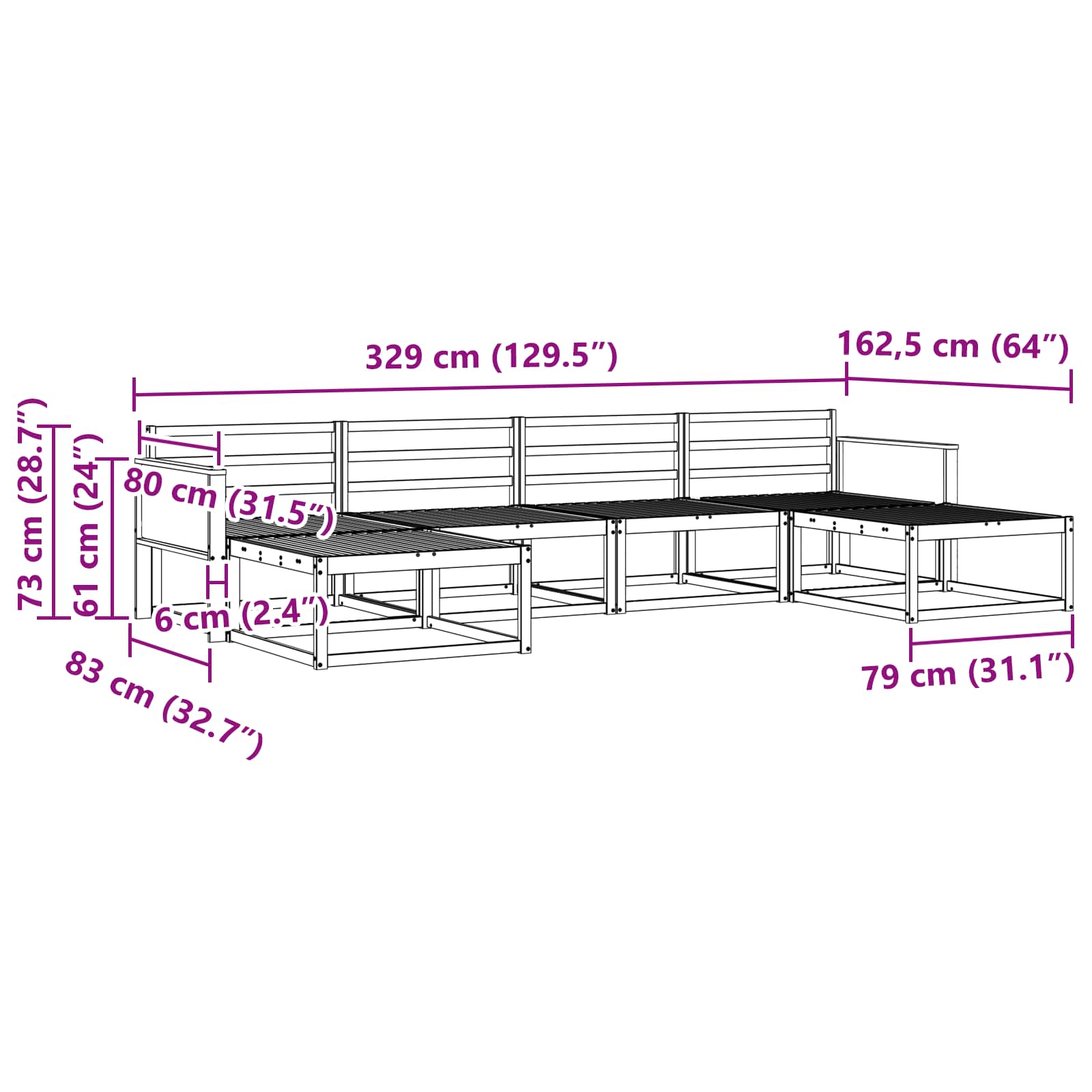 Ensemble de canapés d'extérieur 6 pcs Naturel - XIOS