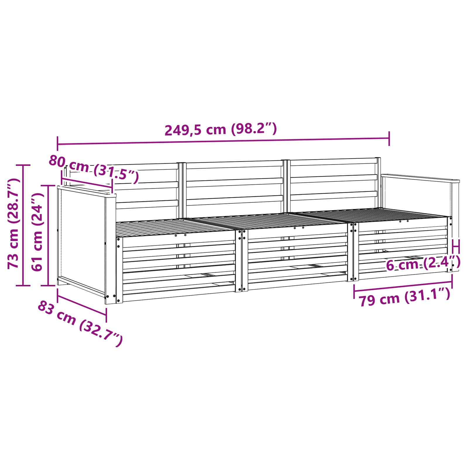Ensemble de canapés d'extérieur 3 pcs Naturel - XIOS