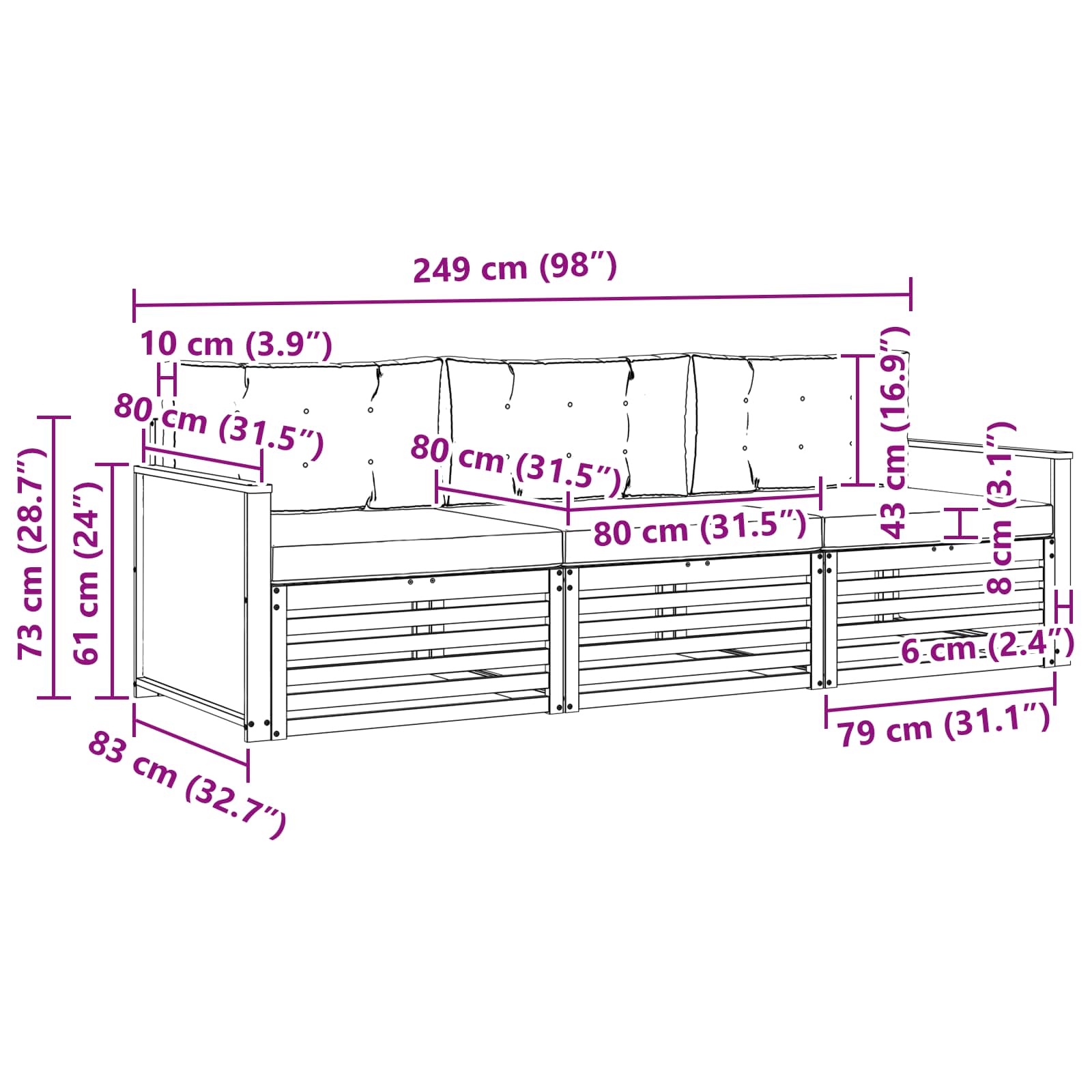Ensemble de canapés d'extérieur 3 pcs Naturel et gris clair - XIOS