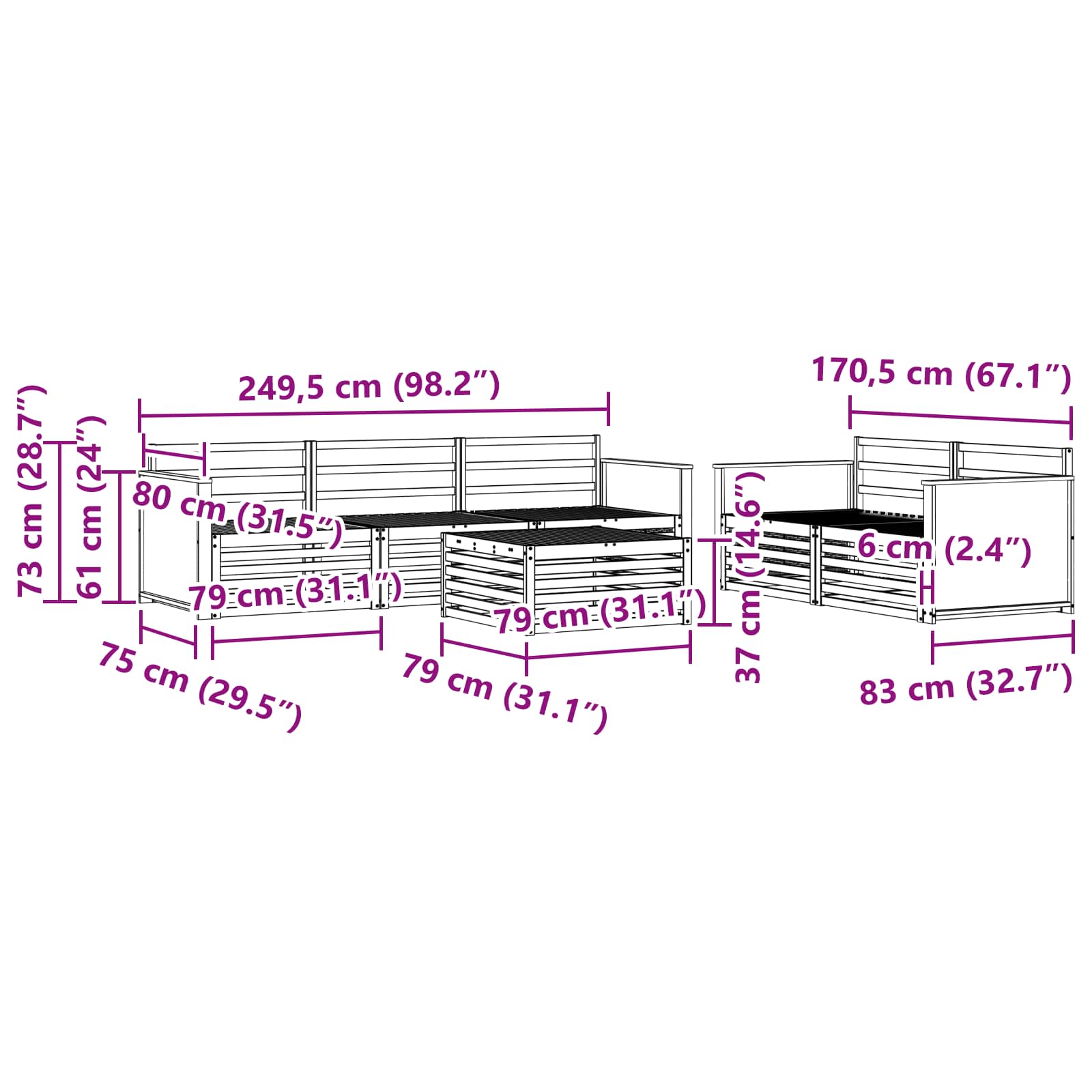 Ensemble de canapés d'extérieur 6 pcs Naturel - XIOS