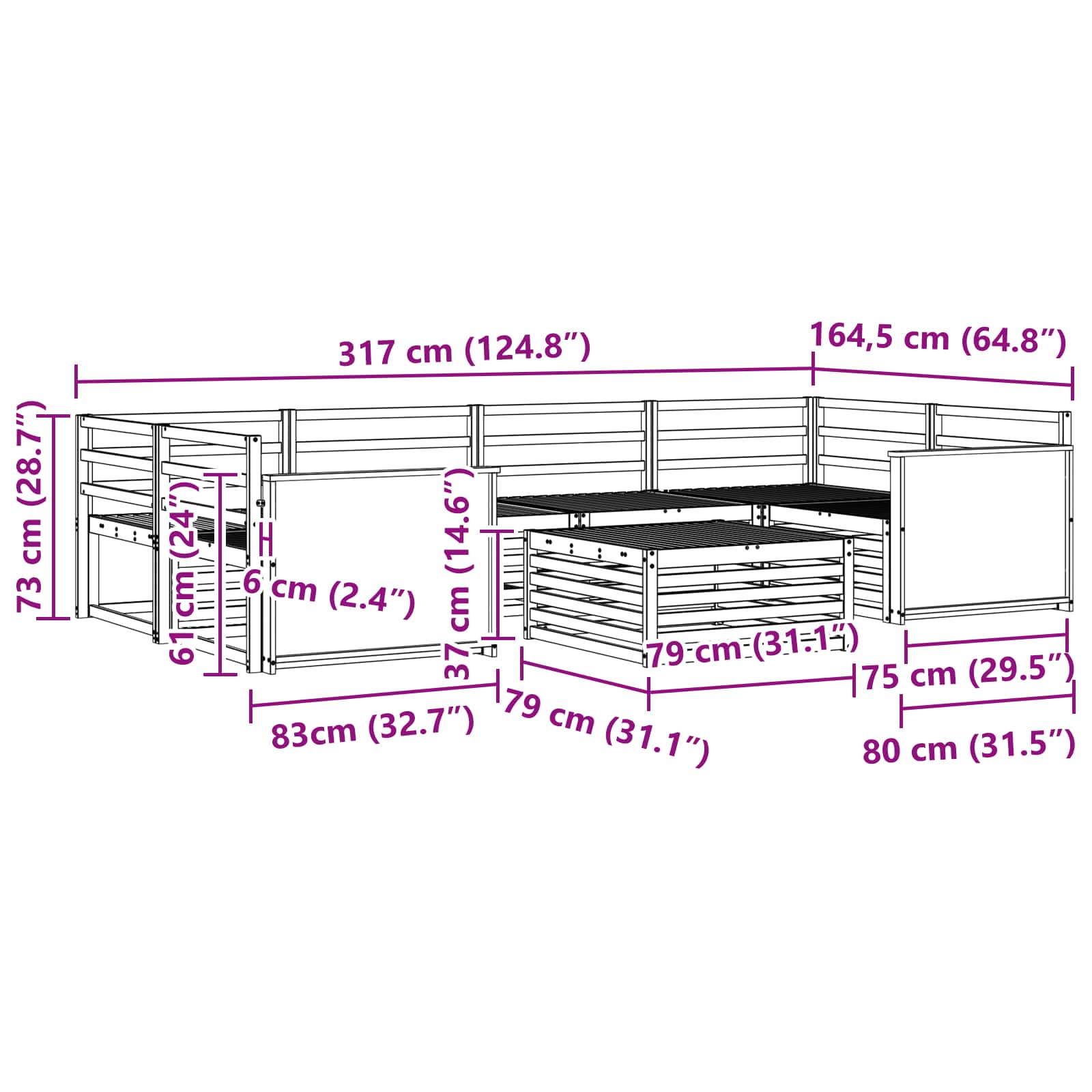 Ensemble de canapés d'extérieur 7 pcs Naturel - XIOS