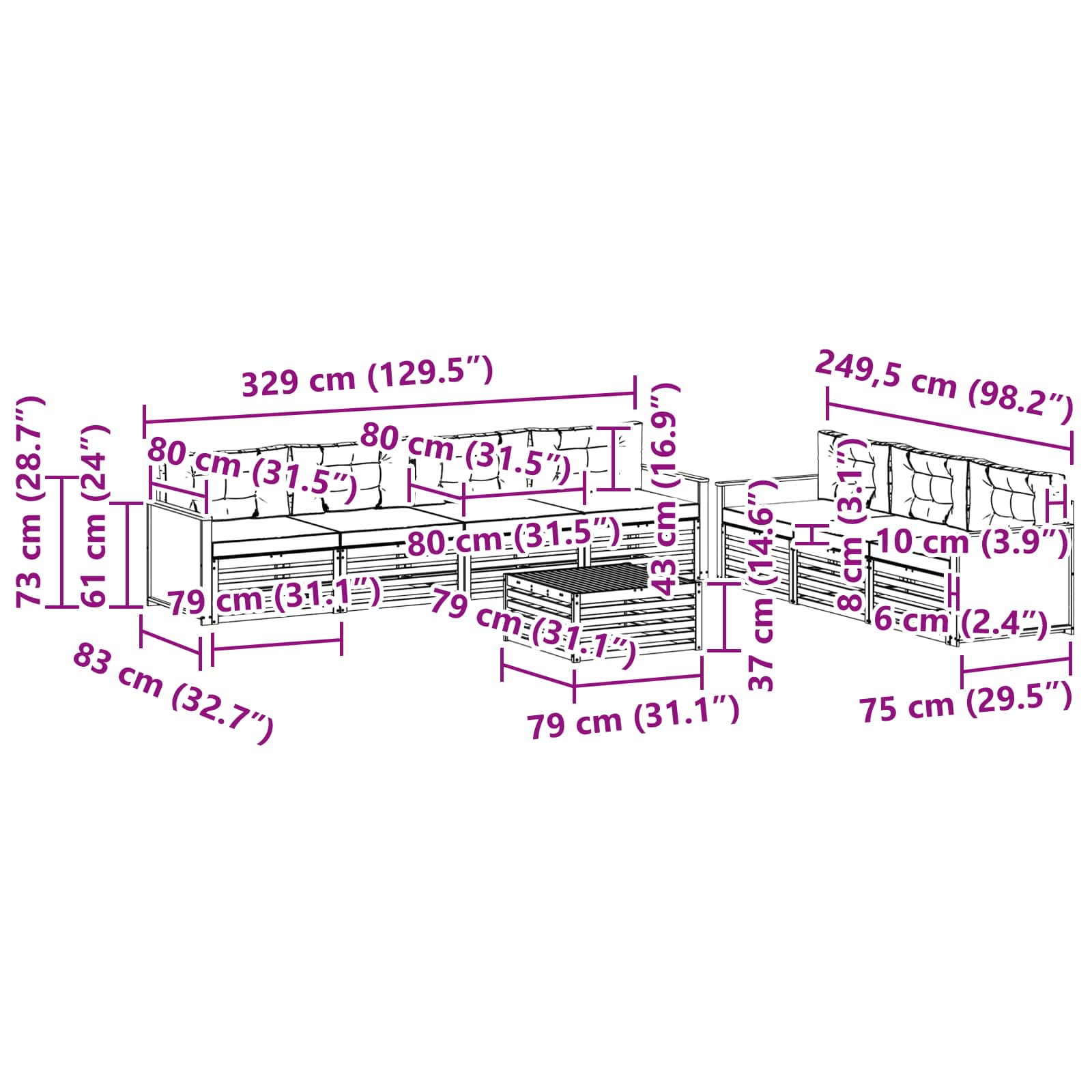 Ensemble de canapés d'extérieur 8 pcs Naturel et gris clair - XIOS