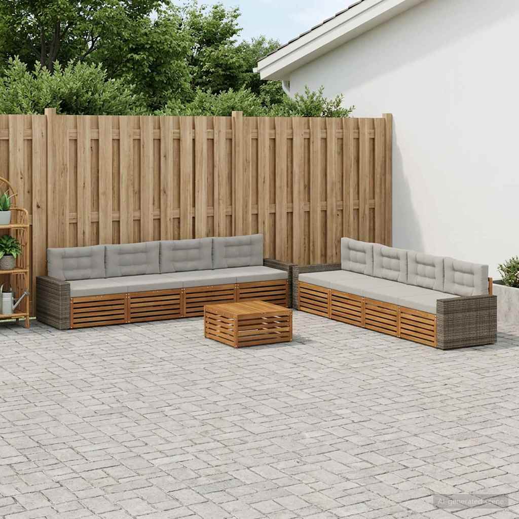Ensemble de canapés d'extérieur 9 pcs Naturel et gris clair - XIOS