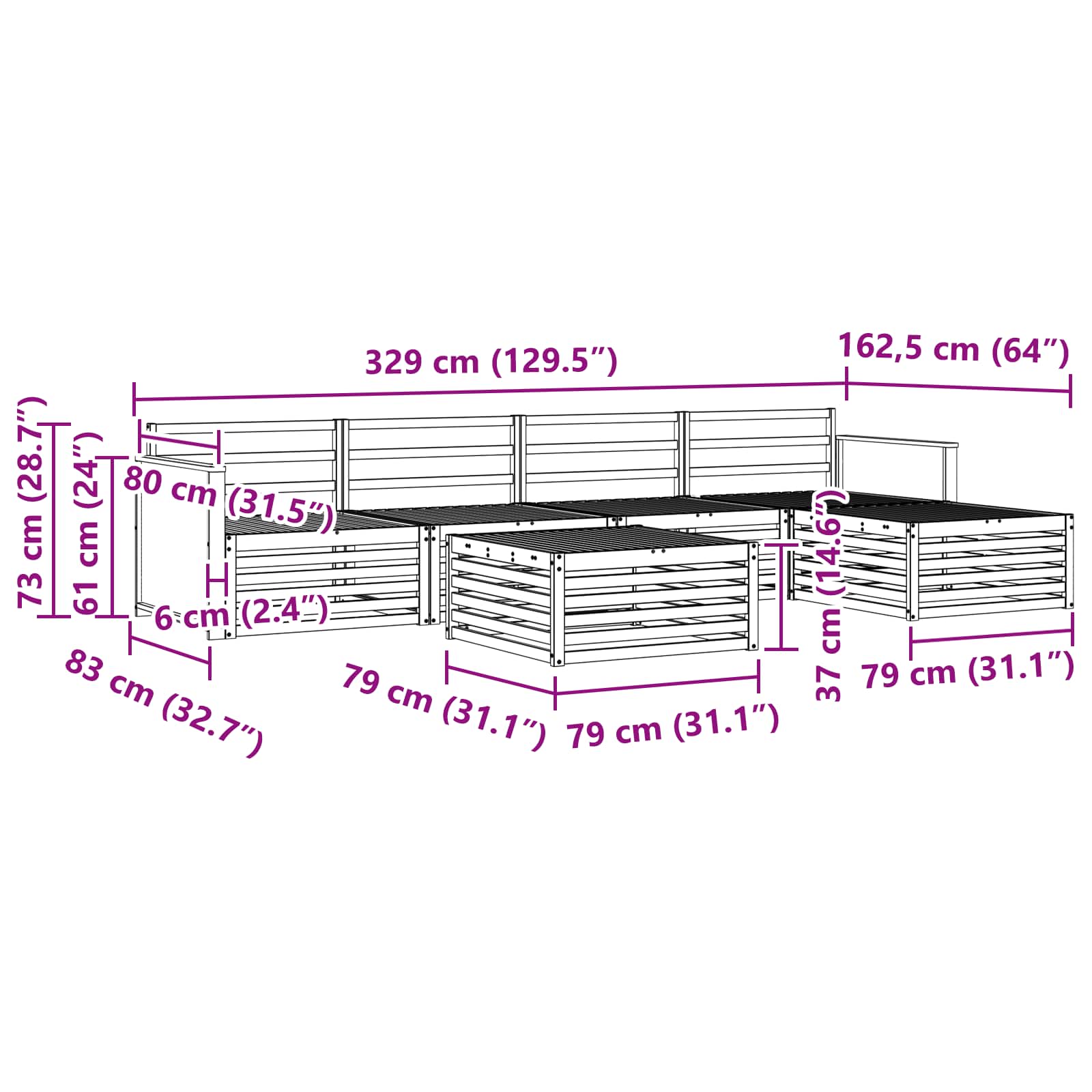 Ensemble de canapés d'extérieur 6 pcs Naturel - XIOS