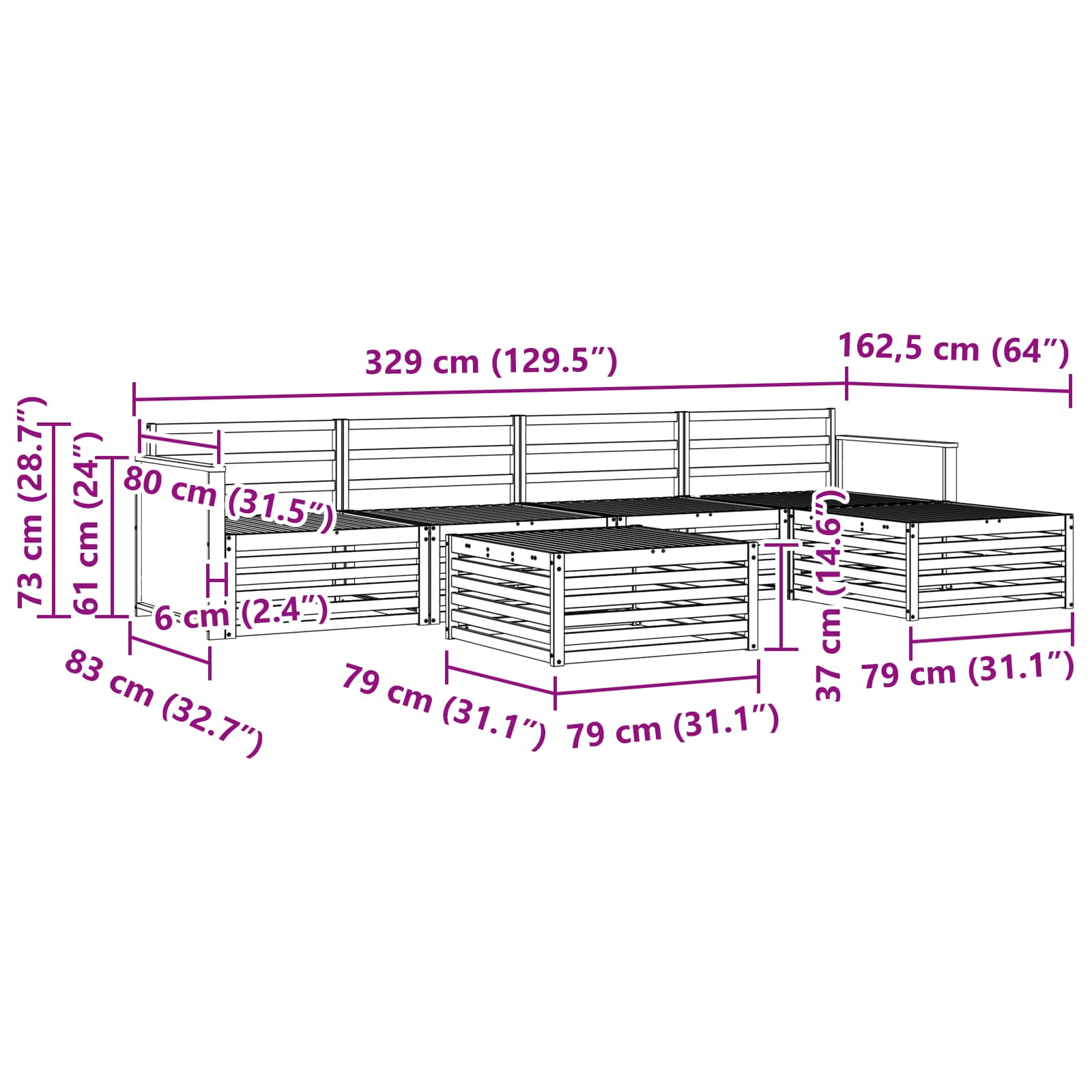 Ensemble de canapés d'extérieur 6 pcs Naturel - XIOS